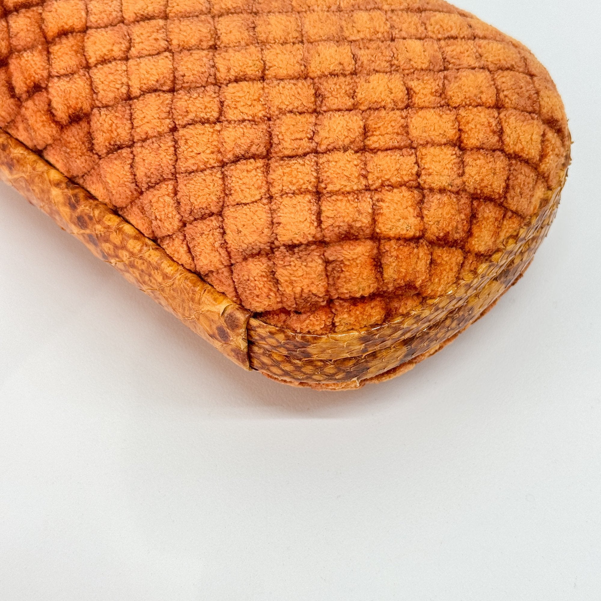 Embossed Python Lining Orange Intrecciato Knot Clutch