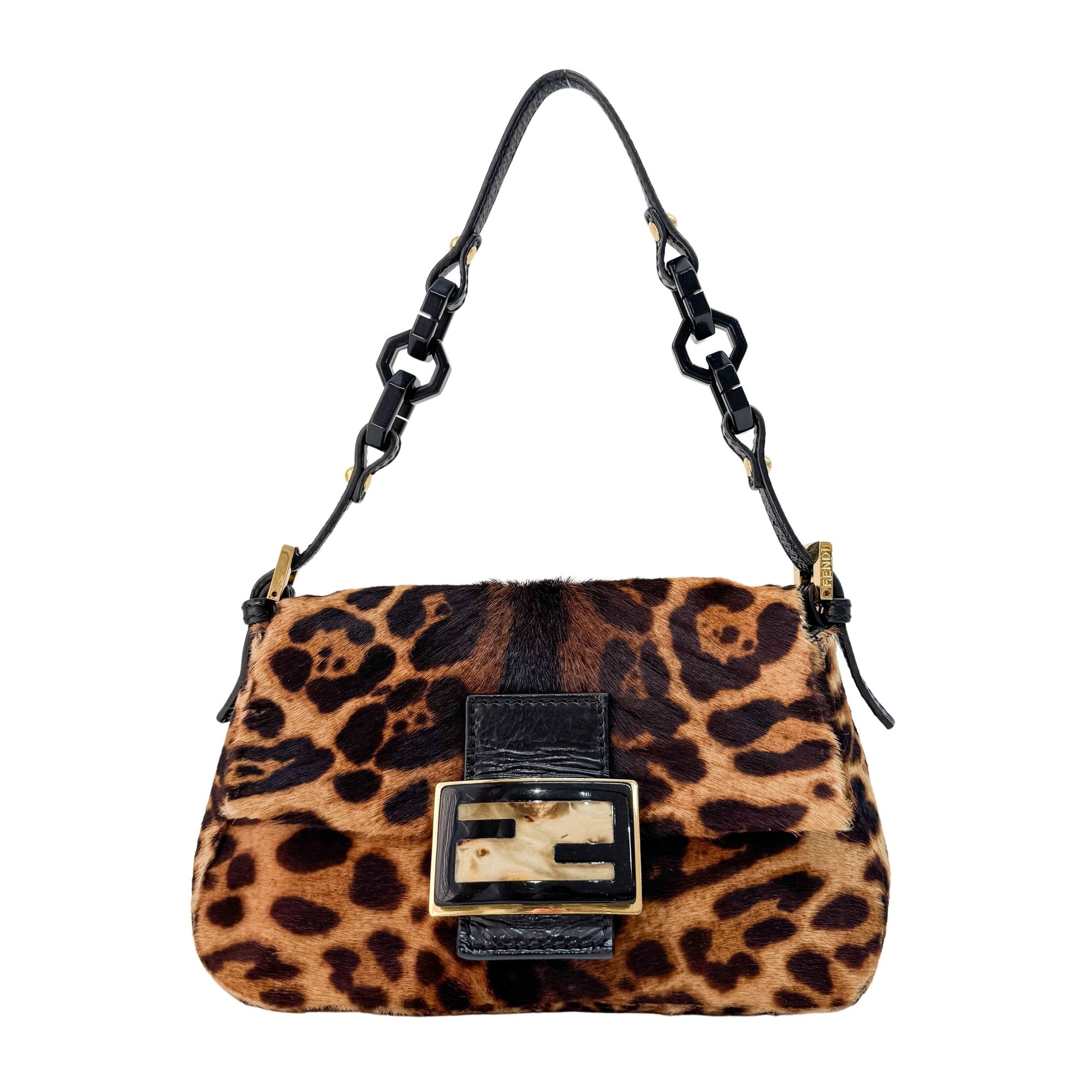 Mini Mamma Baguette Brown Leopard Pony Hair Shoulder Bag