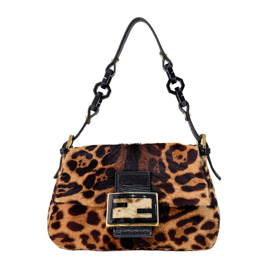 Mini Mamma Baguette Brown Leopard Pony Hair Shoulder Bag