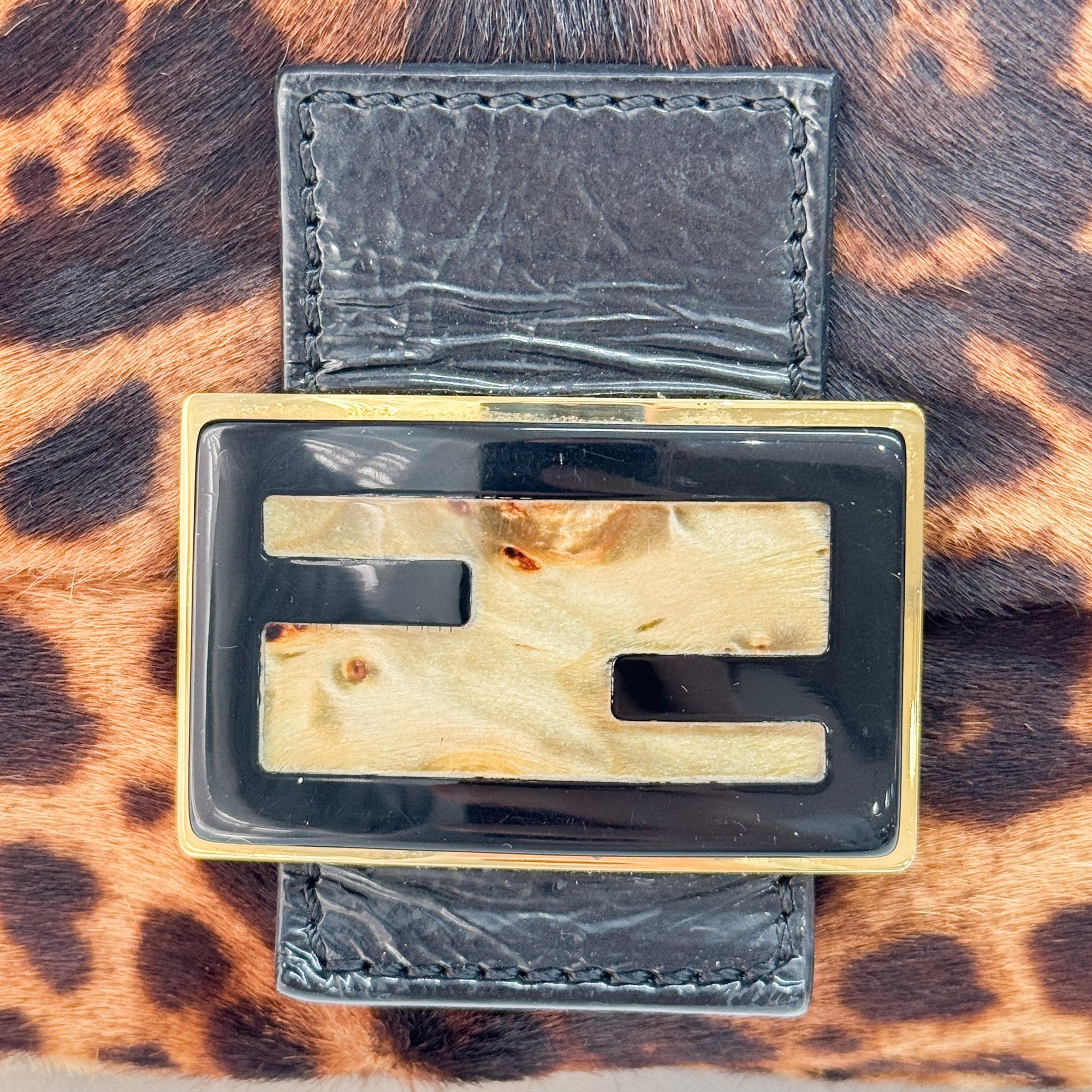 Mini Mamma Baguette Brown Leopard Pony Hair Shoulder Bag