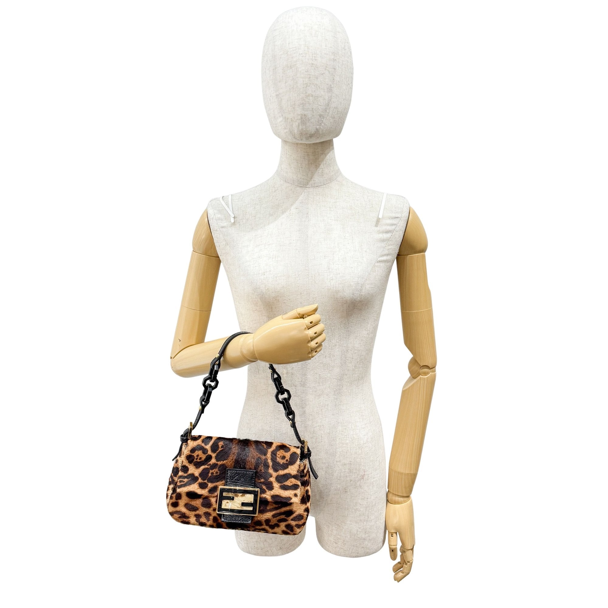 Mini Mamma Baguette Brown Leopard Pony Hair Shoulder Bag