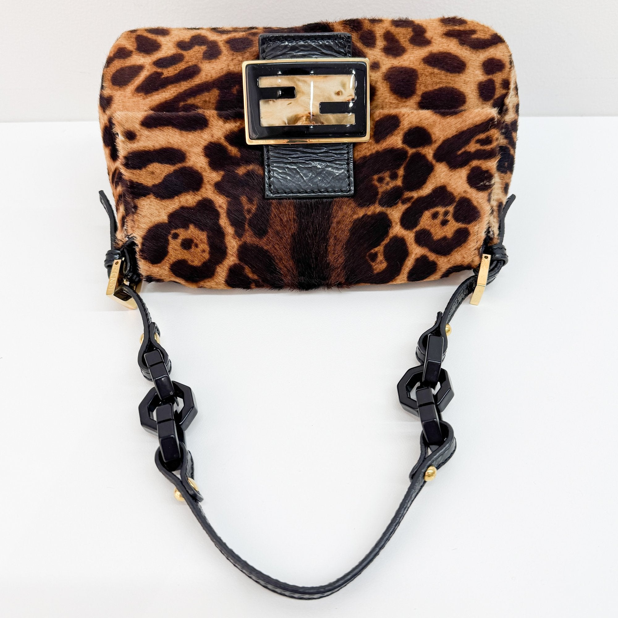 Mini Mamma Baguette Brown Leopard Pony Hair Shoulder Bag