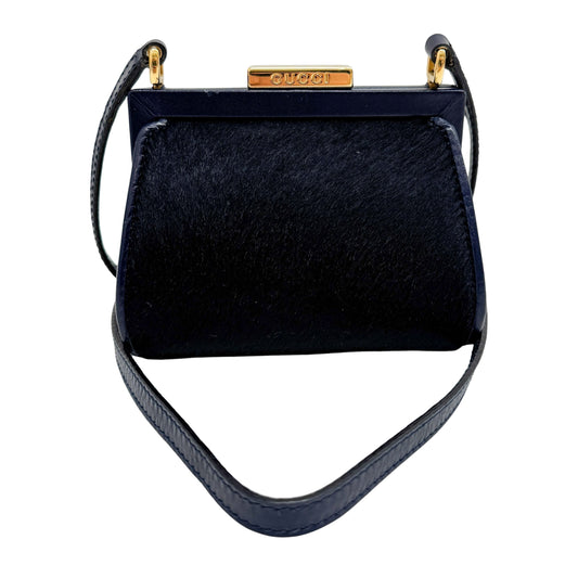Mini Black Pony Hair Clutch Shoulder Bag