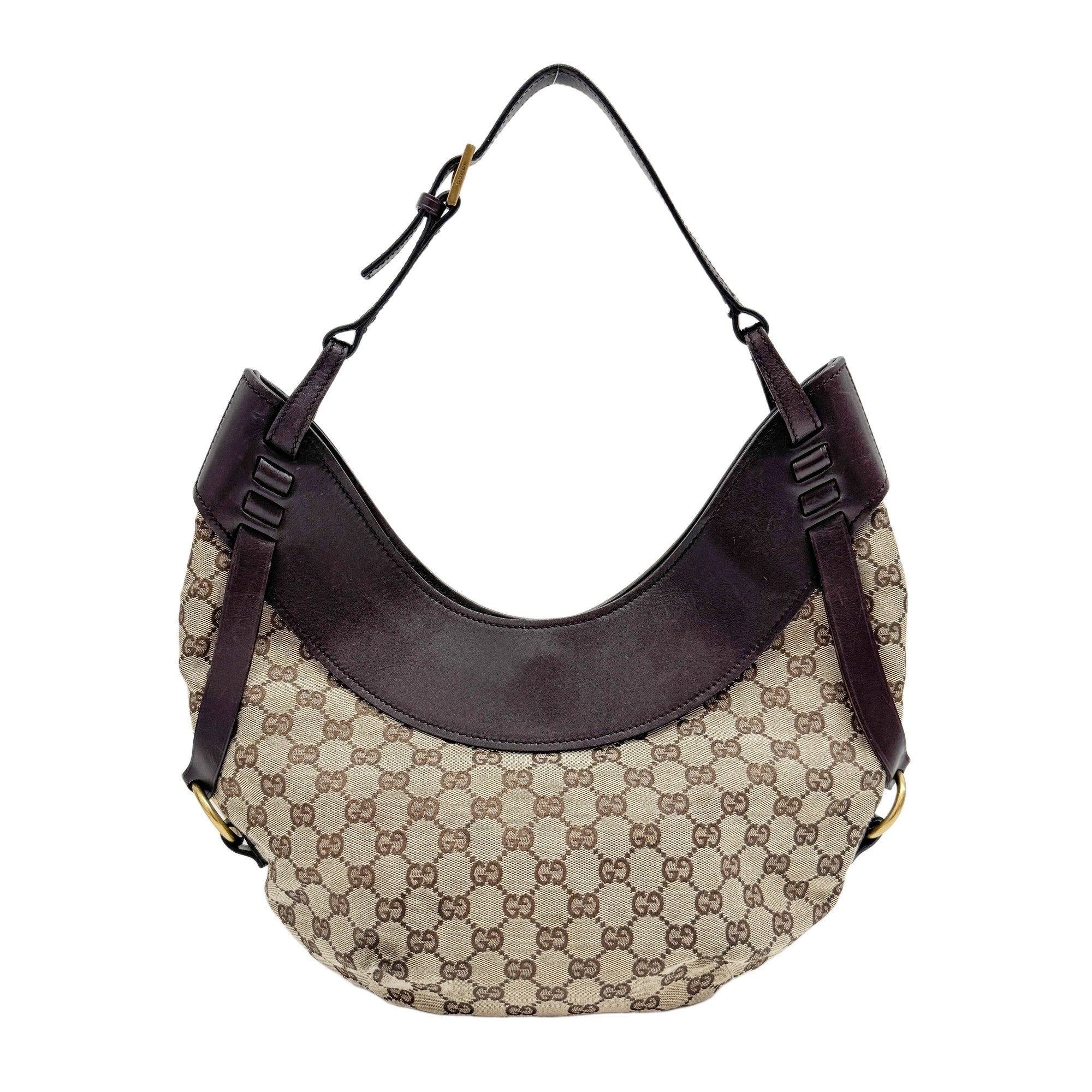 GG Half Moon Brown Canvas Hobo Bag