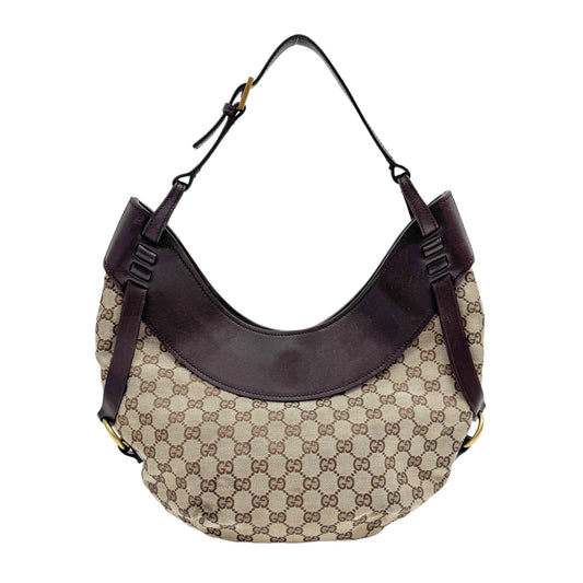 GG Half Moon Brown Canvas Hobo Bag