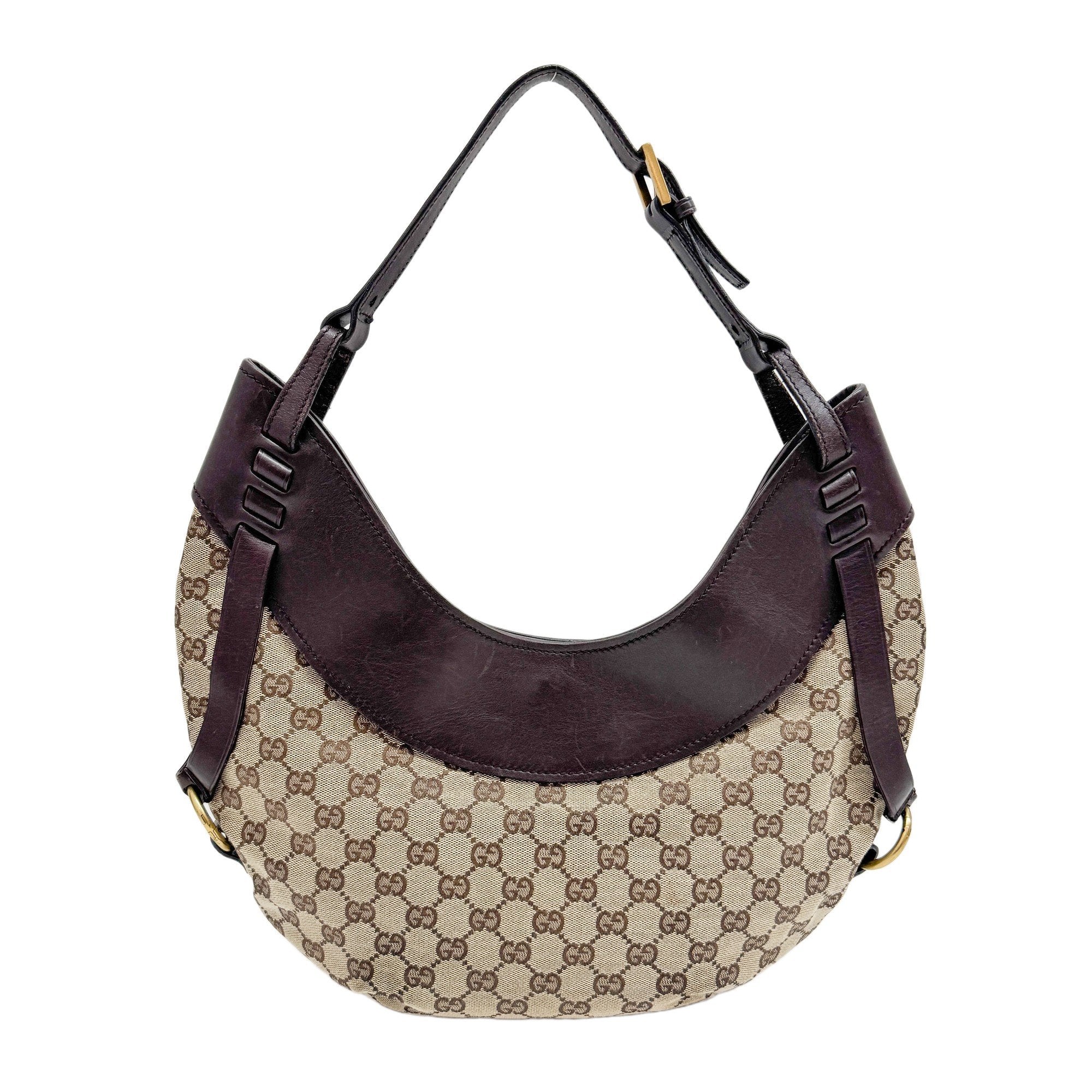 GG Half Moon Brown Canvas Hobo Bag