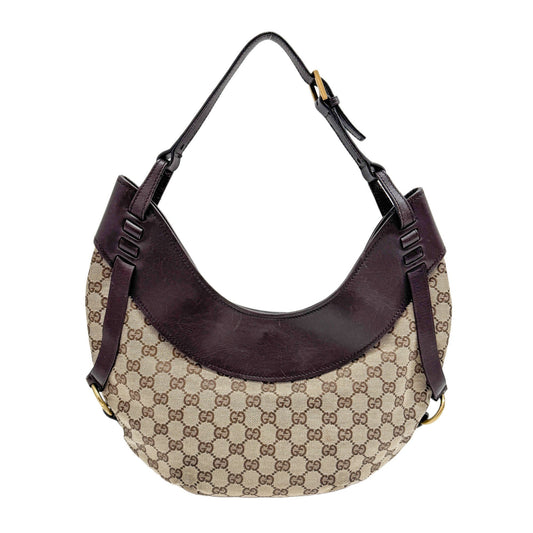 GG Half Moon Brown Canvas Hobo Bag