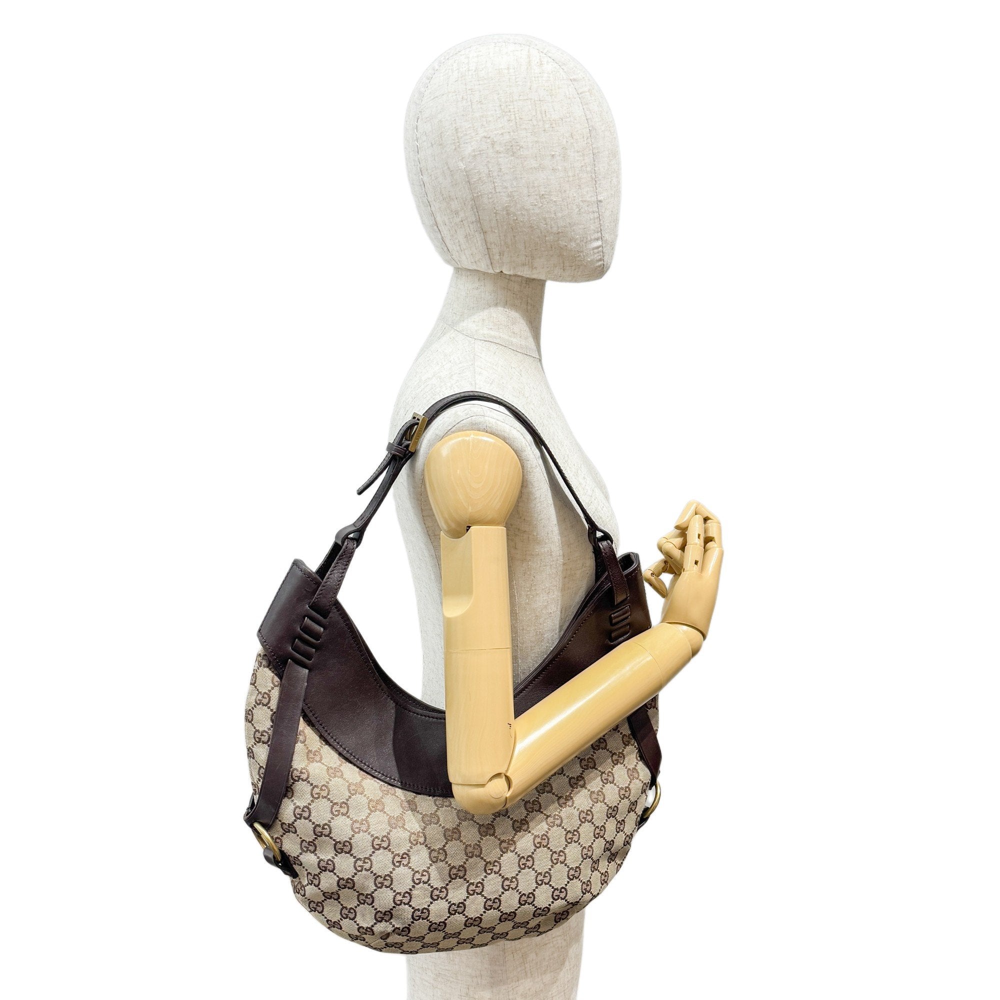 GG Half Moon Brown Canvas Hobo Bag