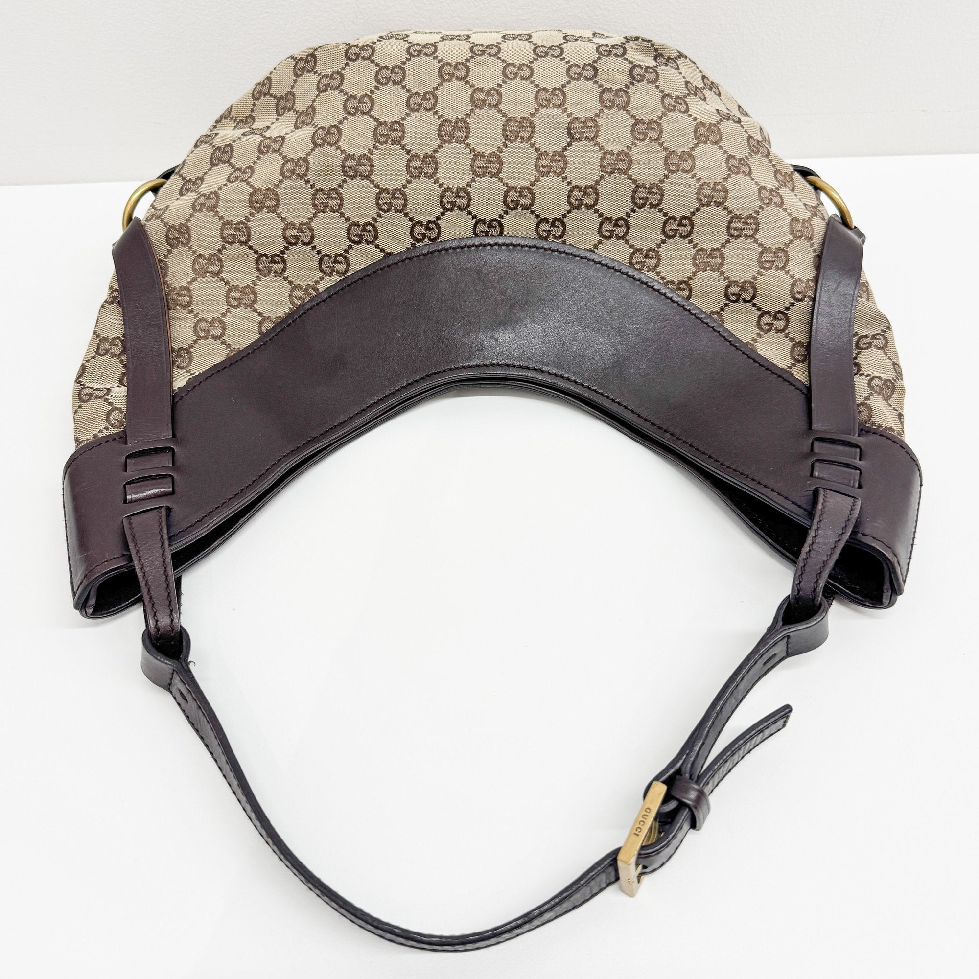 GG Half Moon Brown Canvas Hobo Bag