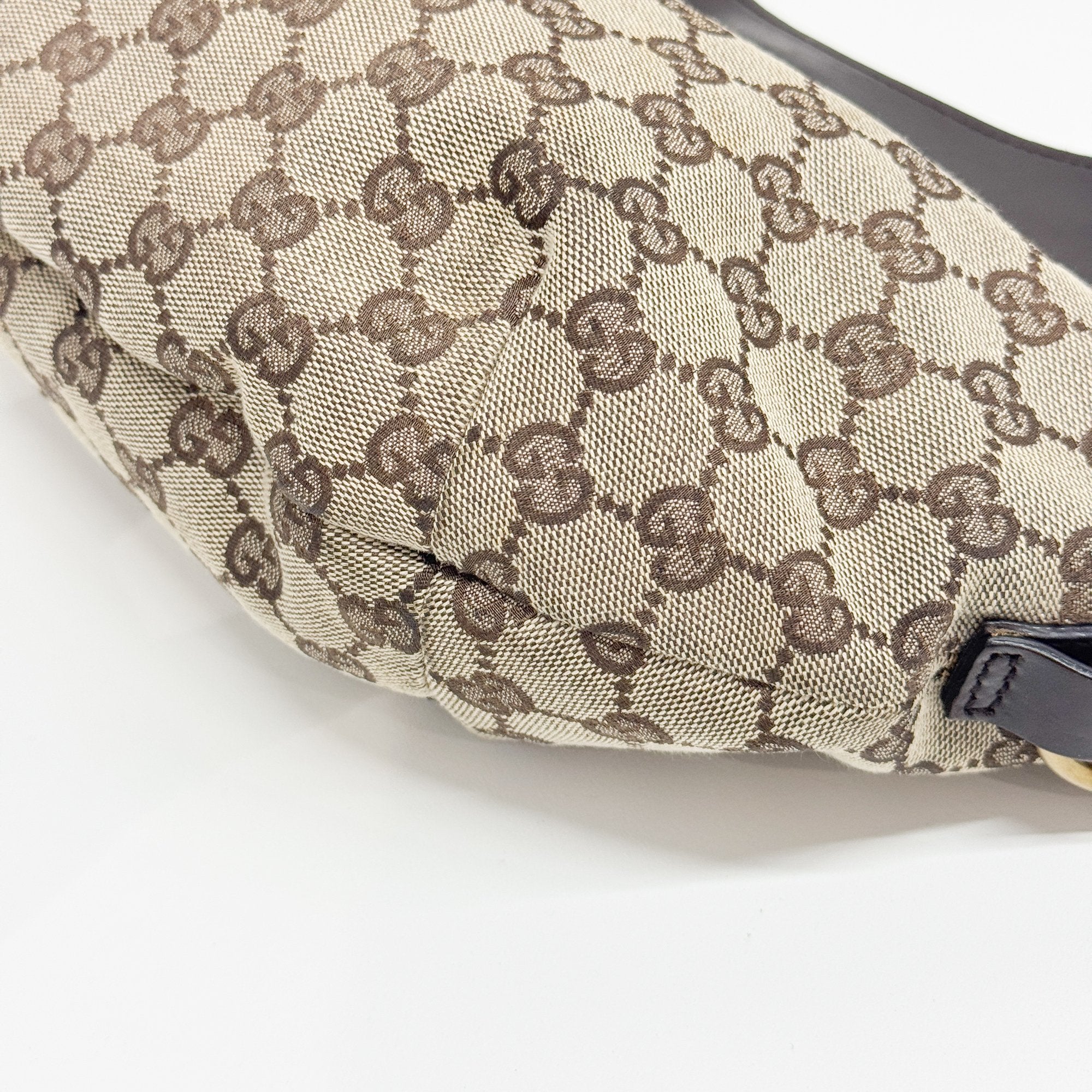 GG Half Moon Brown Canvas Hobo Bag