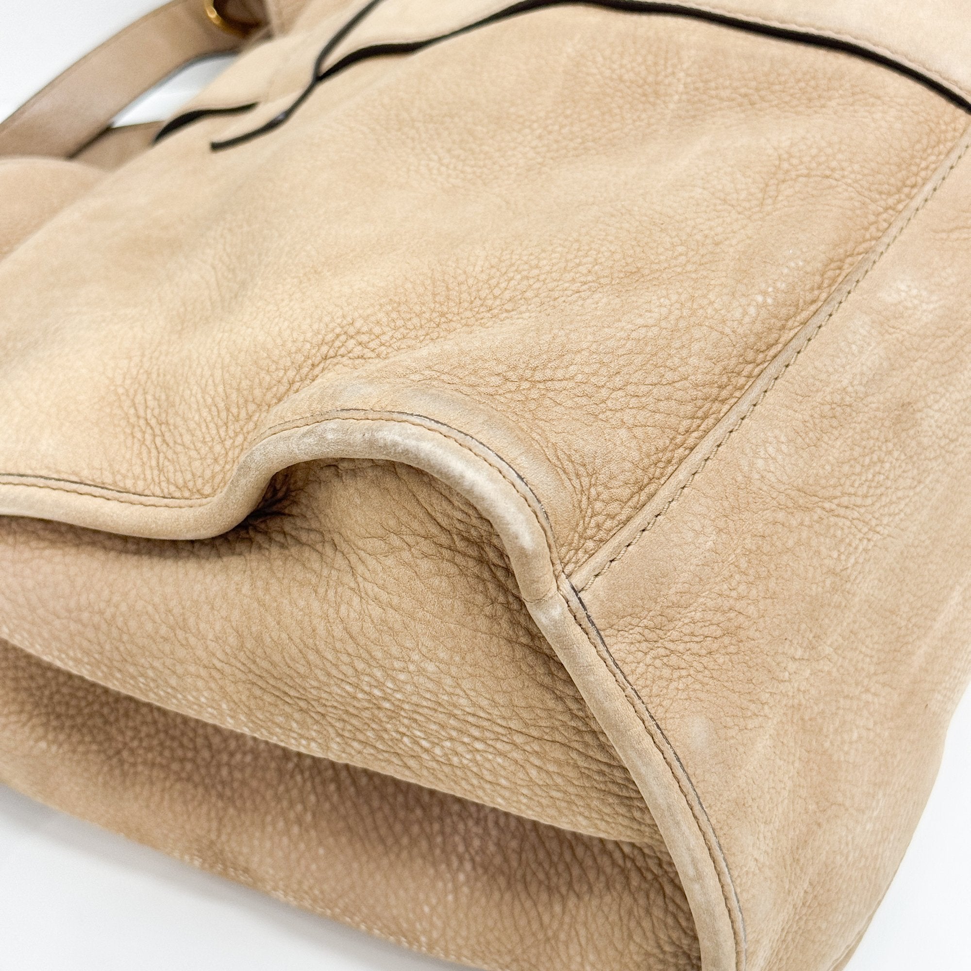 Stirrup Beige Leather Shoulder Bag