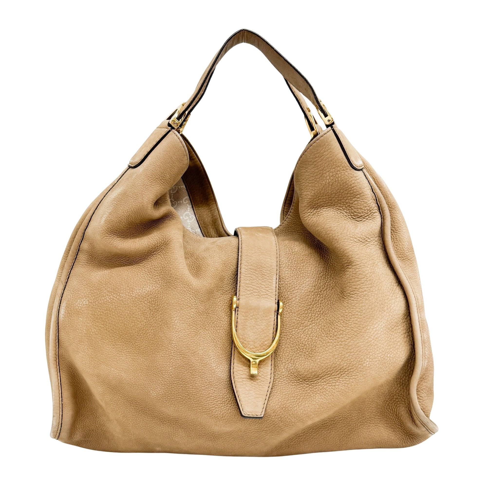 Stirrup Beige Leather Shoulder Bag