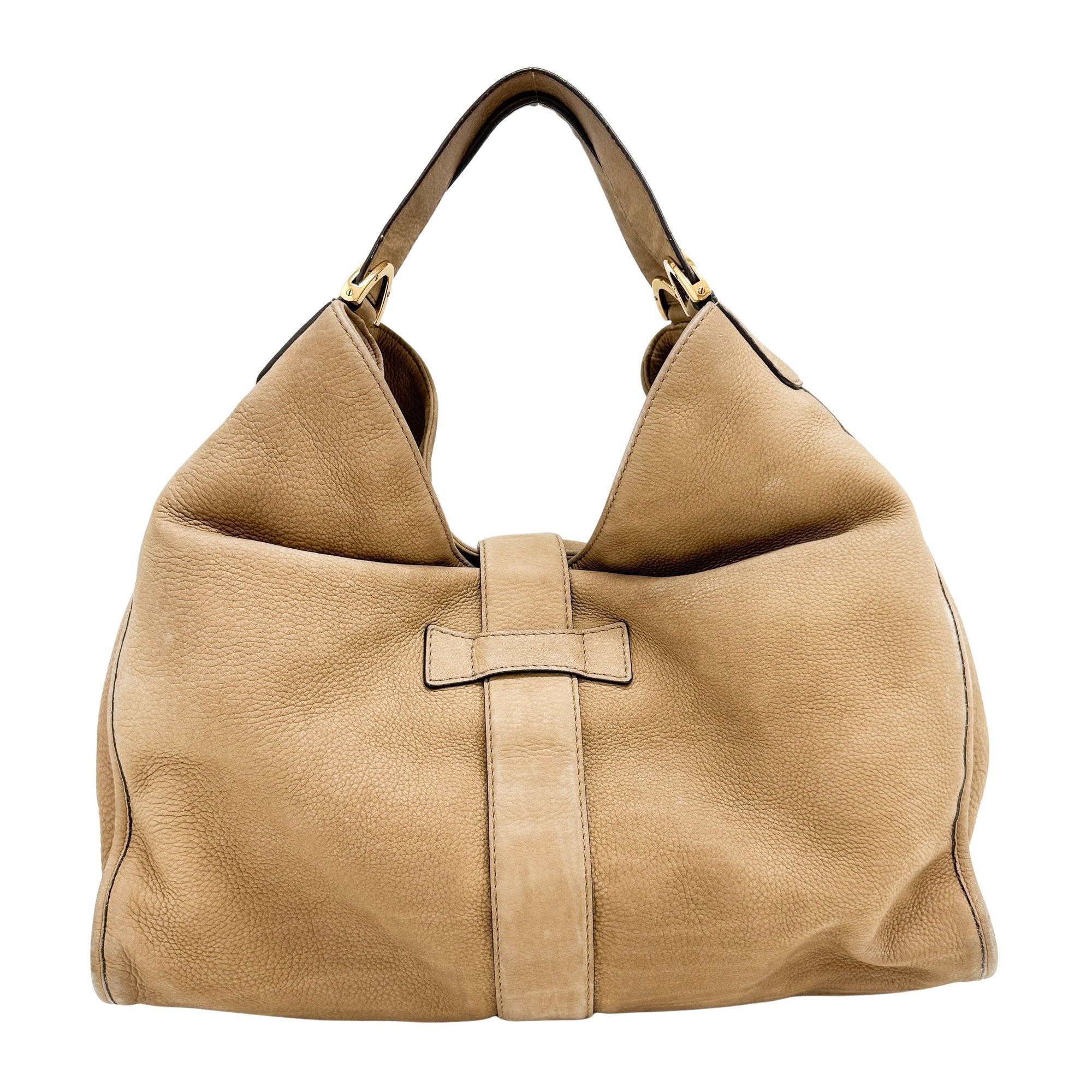Stirrup Beige Leather Shoulder Bag