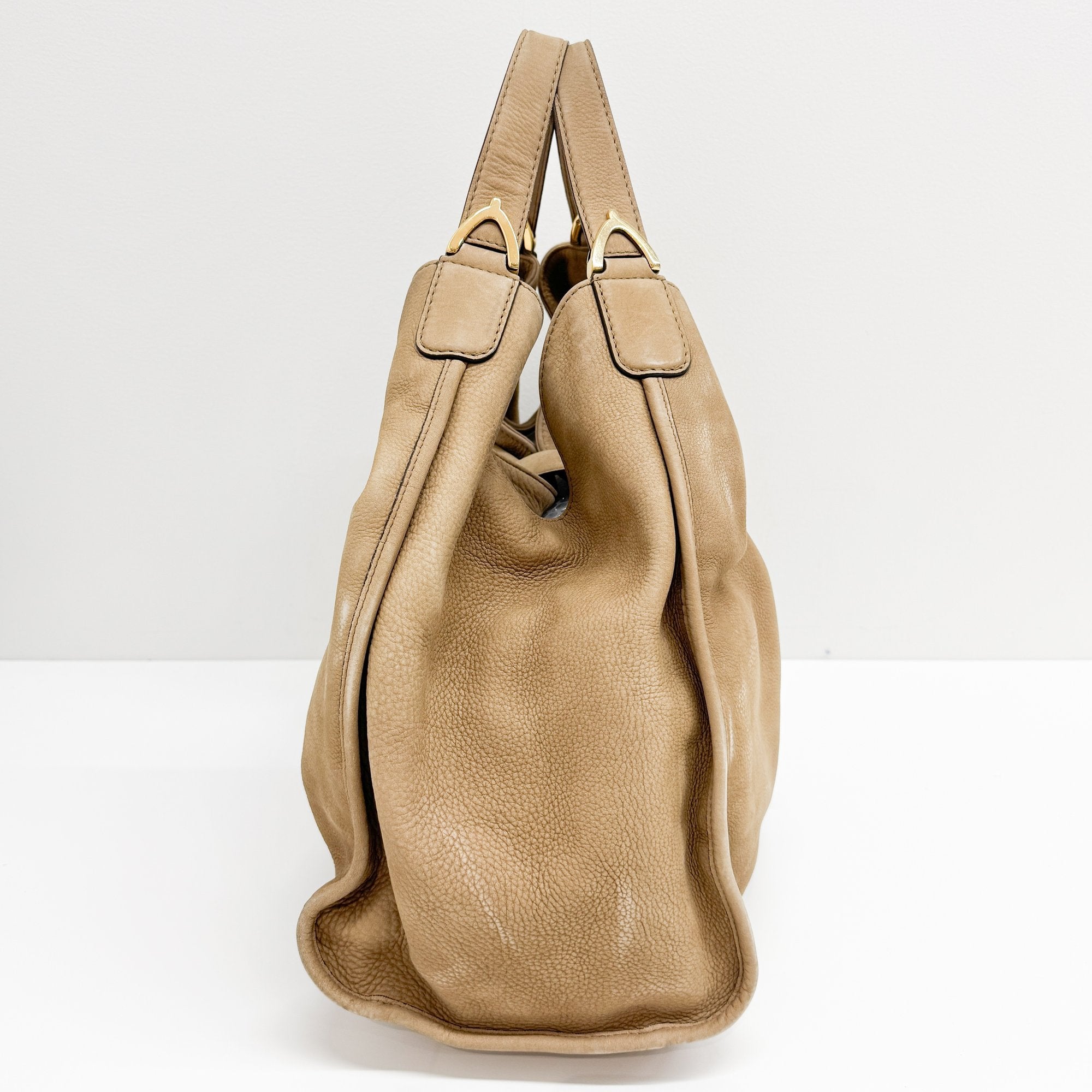 Stirrup Beige Leather Shoulder Bag