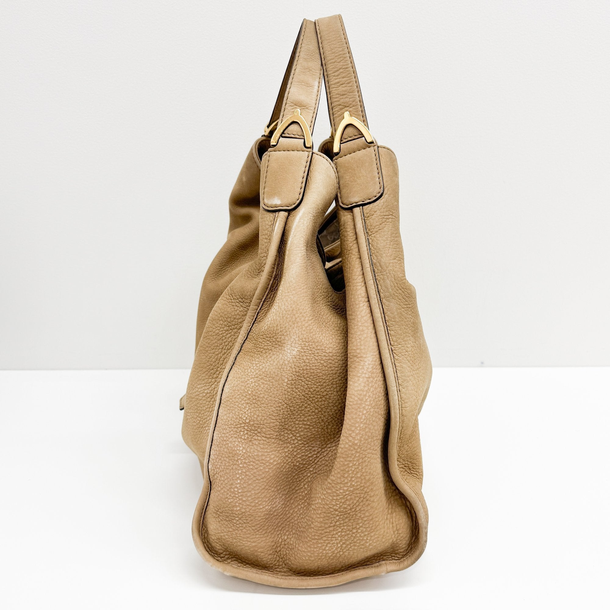 Stirrup Beige Leather Shoulder Bag