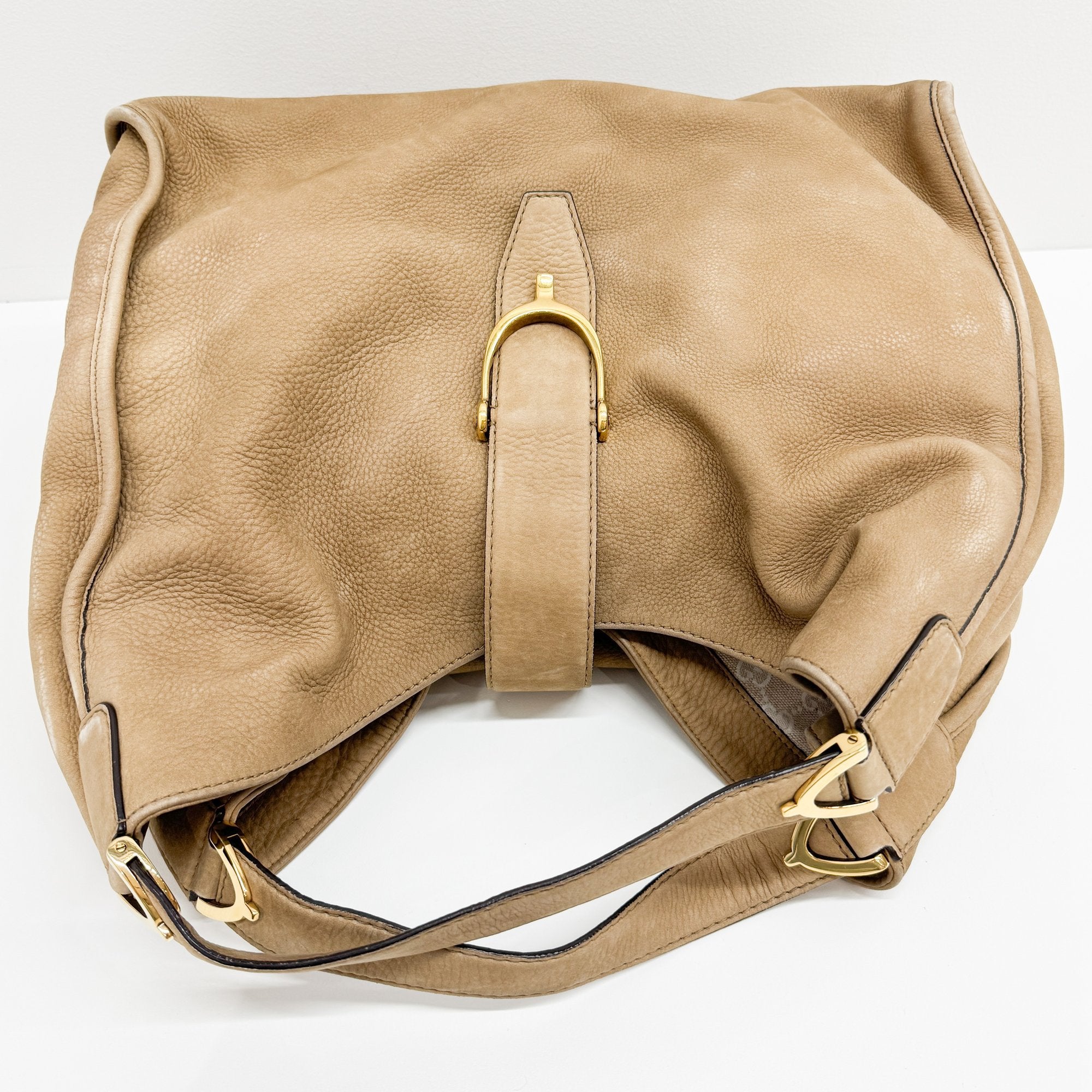 Stirrup Beige Leather Shoulder Bag