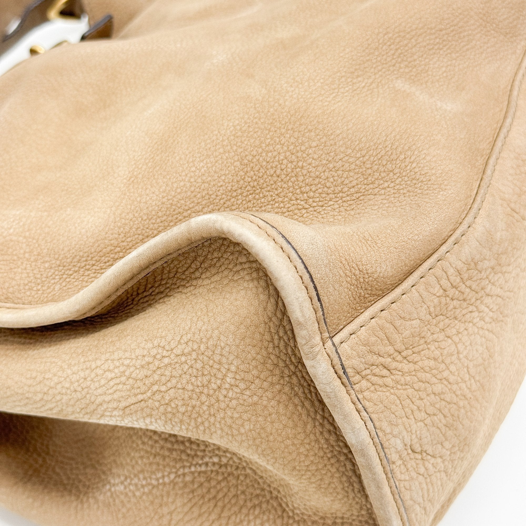 Stirrup Beige Leather Shoulder Bag