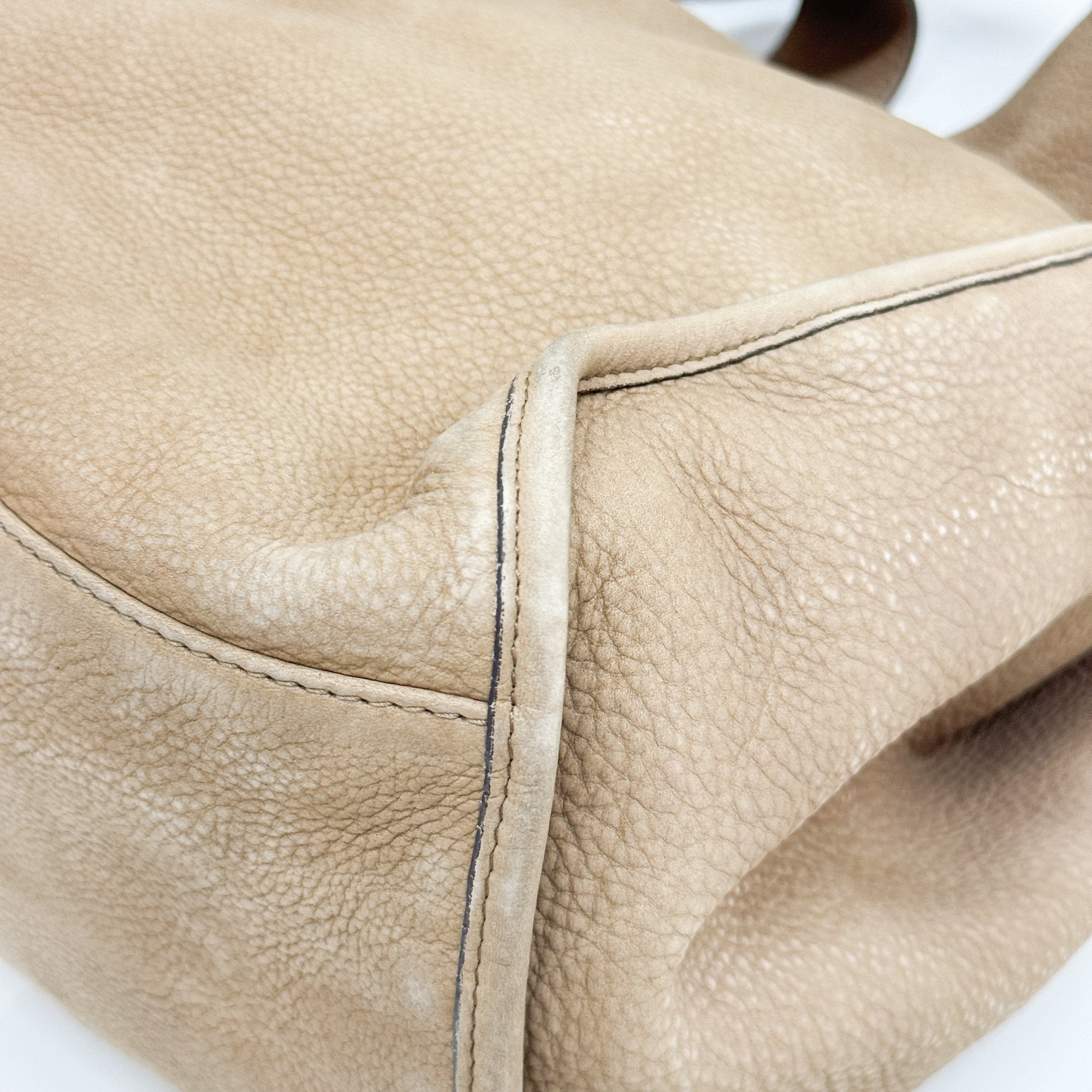 Stirrup Beige Leather Shoulder Bag