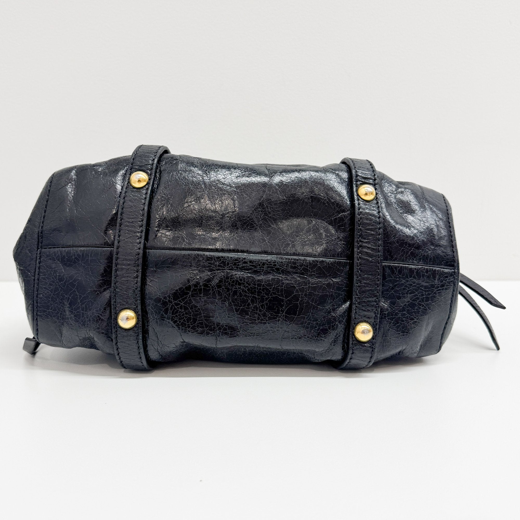 Mini Vitello Black Calfskin Leather Two Way Bag