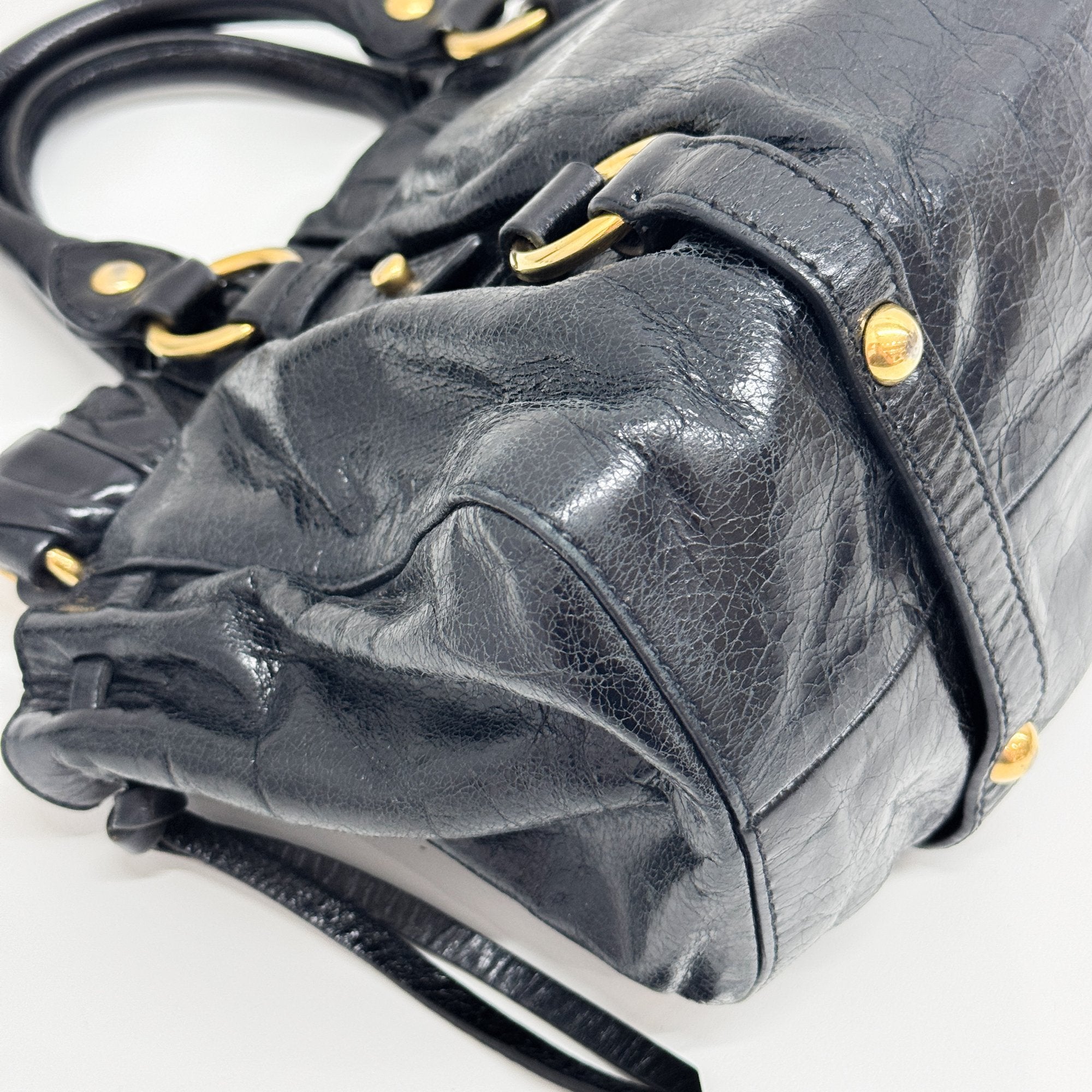 Mini Vitello Black Calfskin Leather Two Way Bag