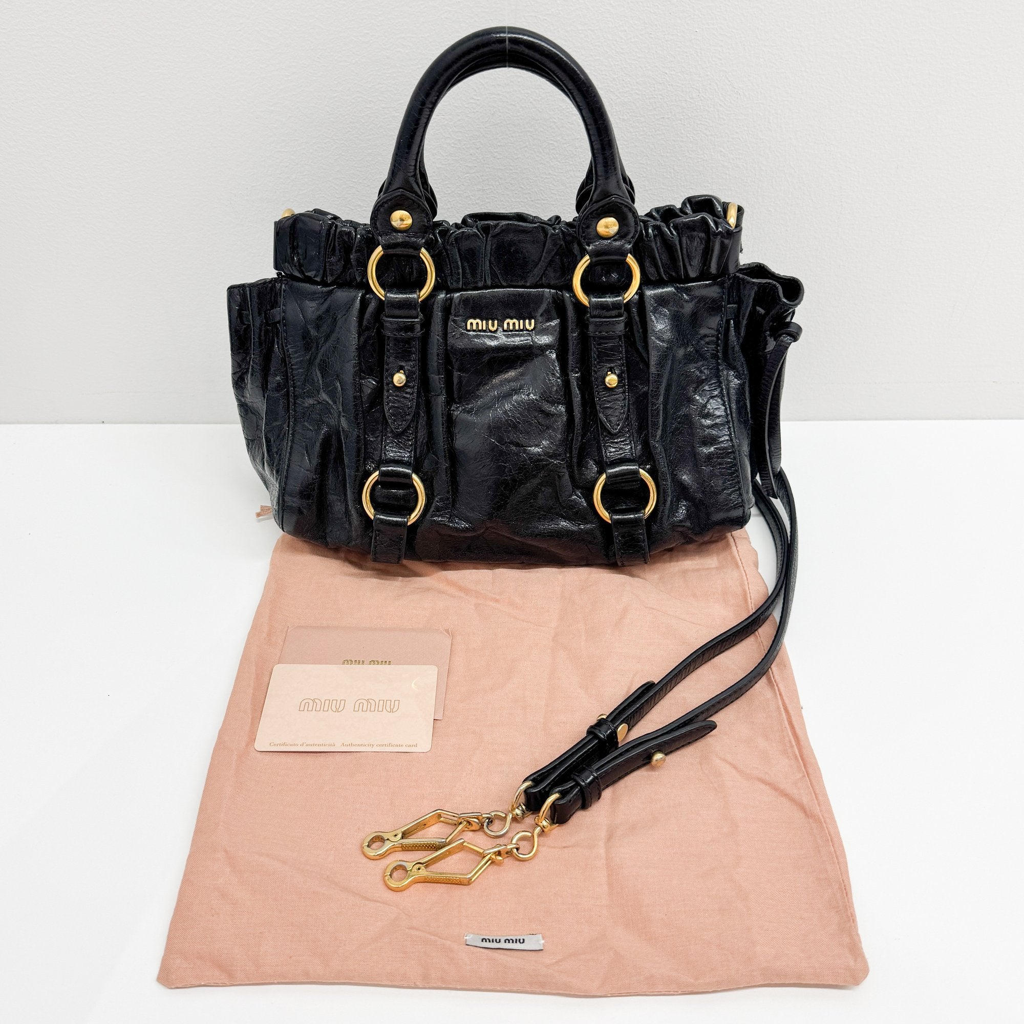 Mini Vitello Black Calfskin Leather Two Way Bag