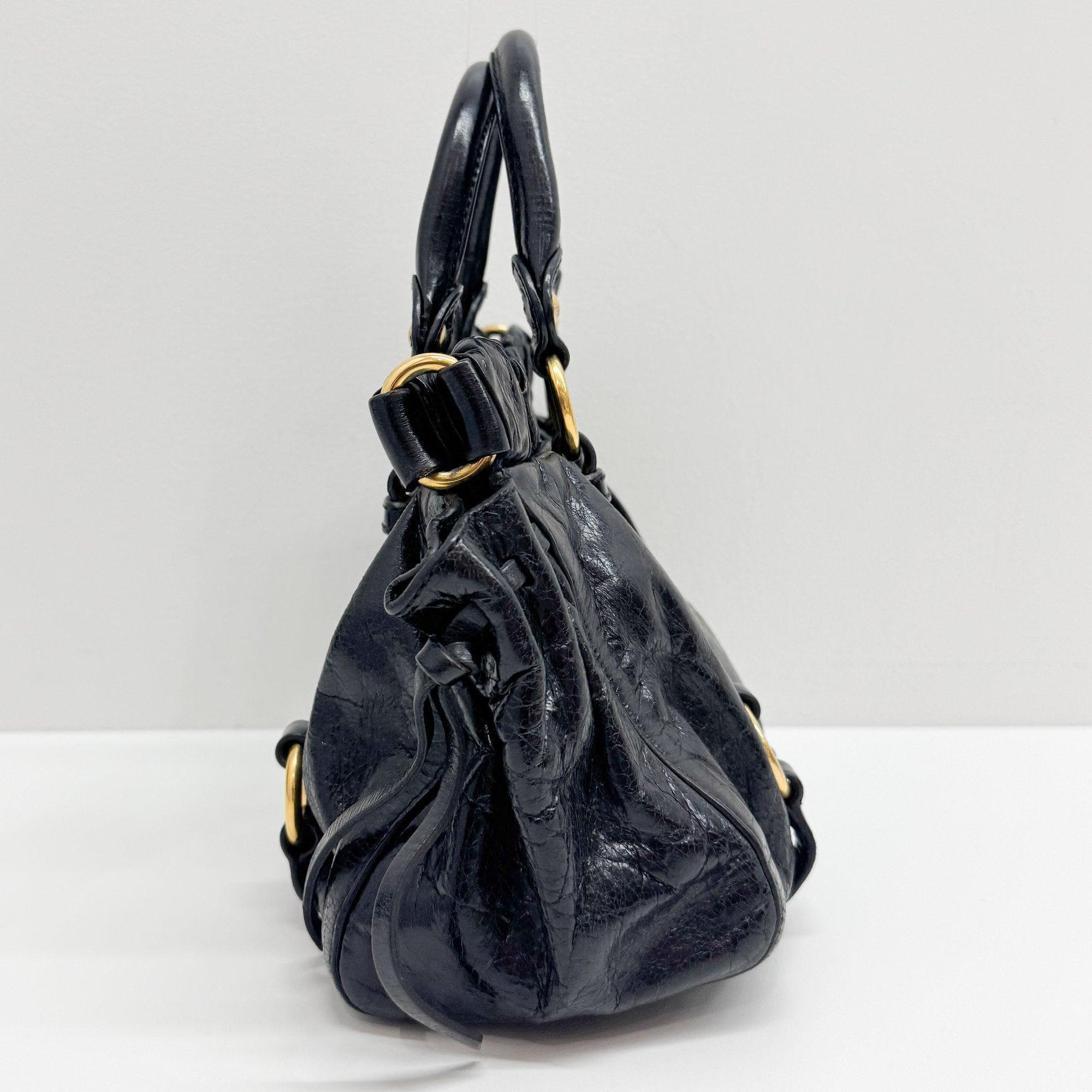 Mini Vitello Black Calfskin Leather Two Way Bag