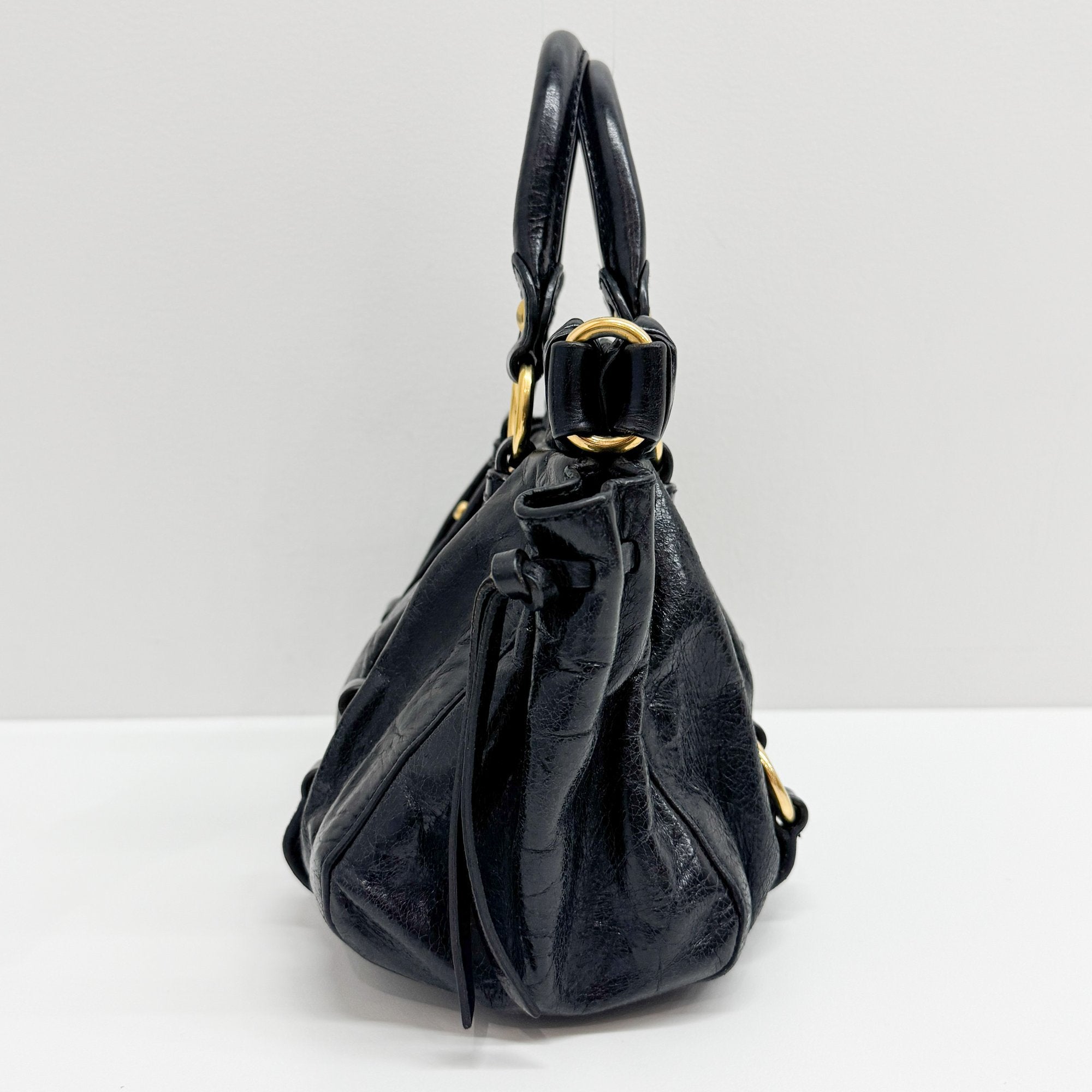 Mini Vitello Black Calfskin Leather Two Way Bag