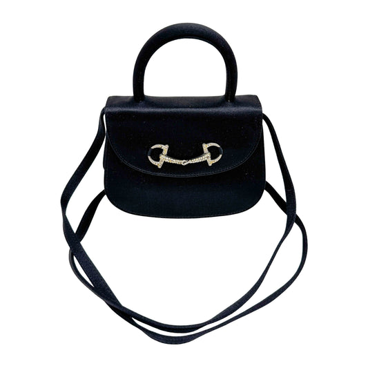 Horsebit Black Satin Two Way Bag
