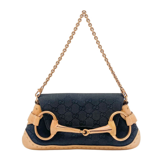 GG Horsebit Black Canvas Chain Shoulder Bag