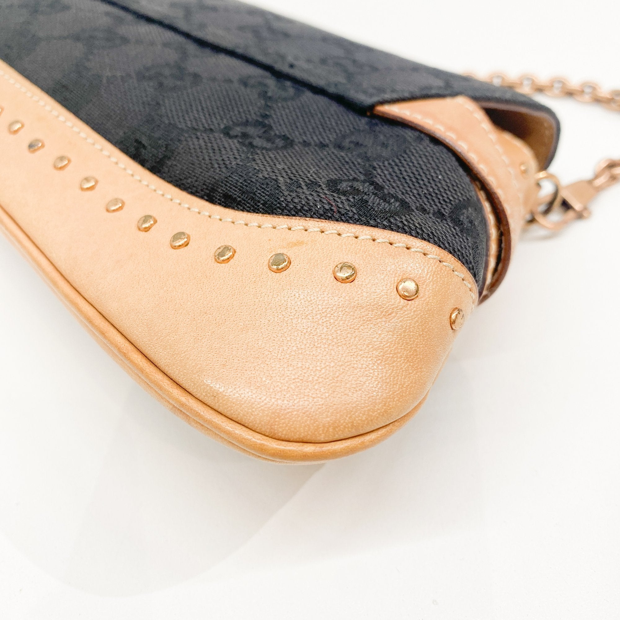 GG Horsebit Black Canvas Chain Shoulder Bag