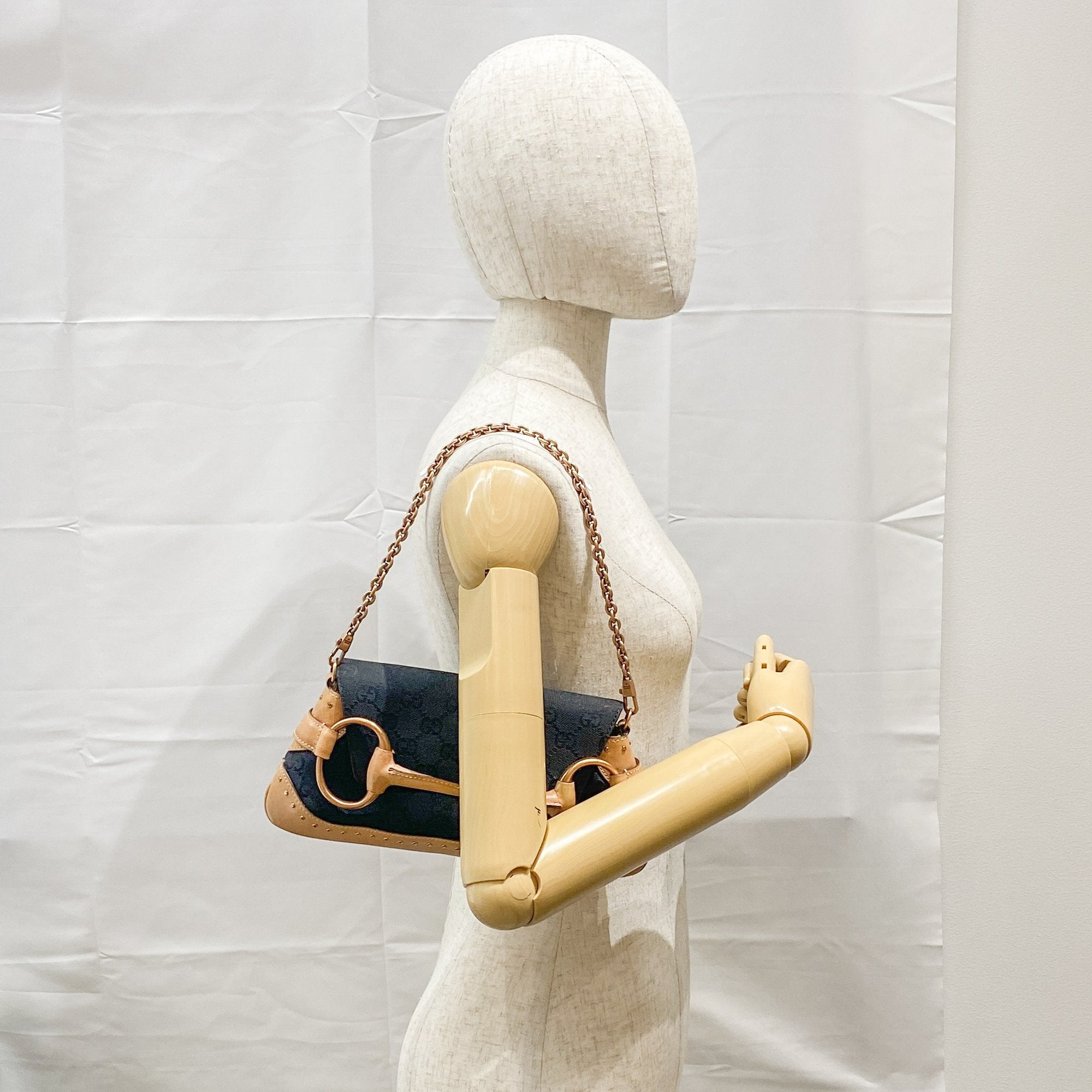 GG Horsebit Black Canvas Chain Shoulder Bag