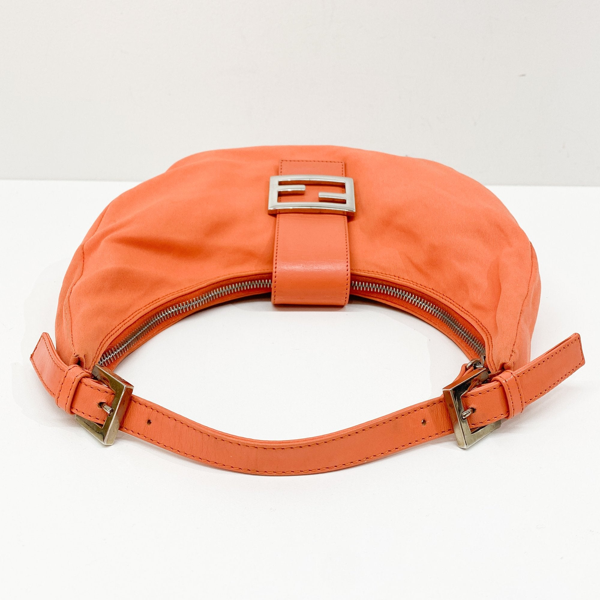 Croissant Orange Cotton Leather Shoulder Bag