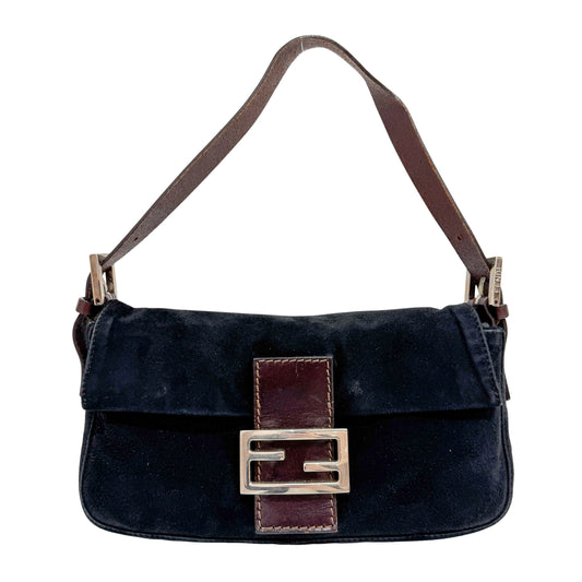 Baguette Black Suede Shoulder Bag