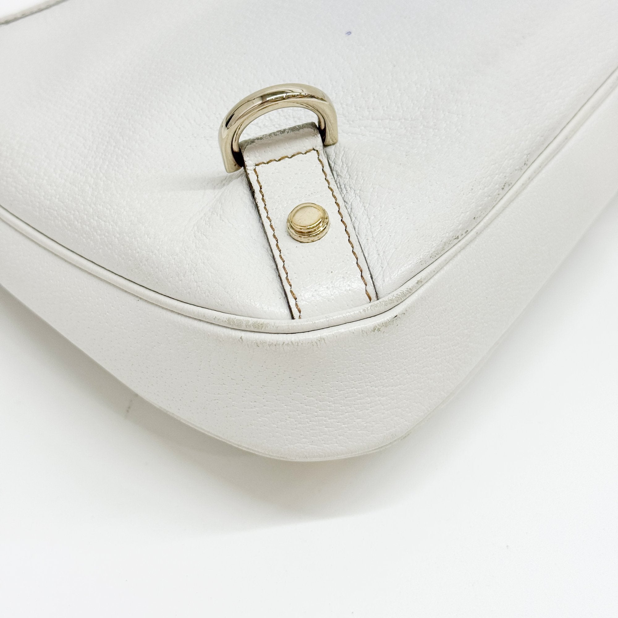 Abbey D-Ring GG White Leather Hobo Bag