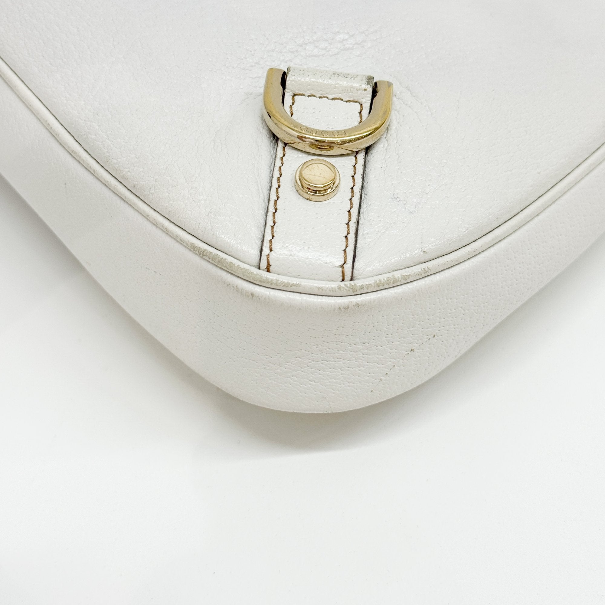 Abbey D-Ring GG White Leather Hobo Bag