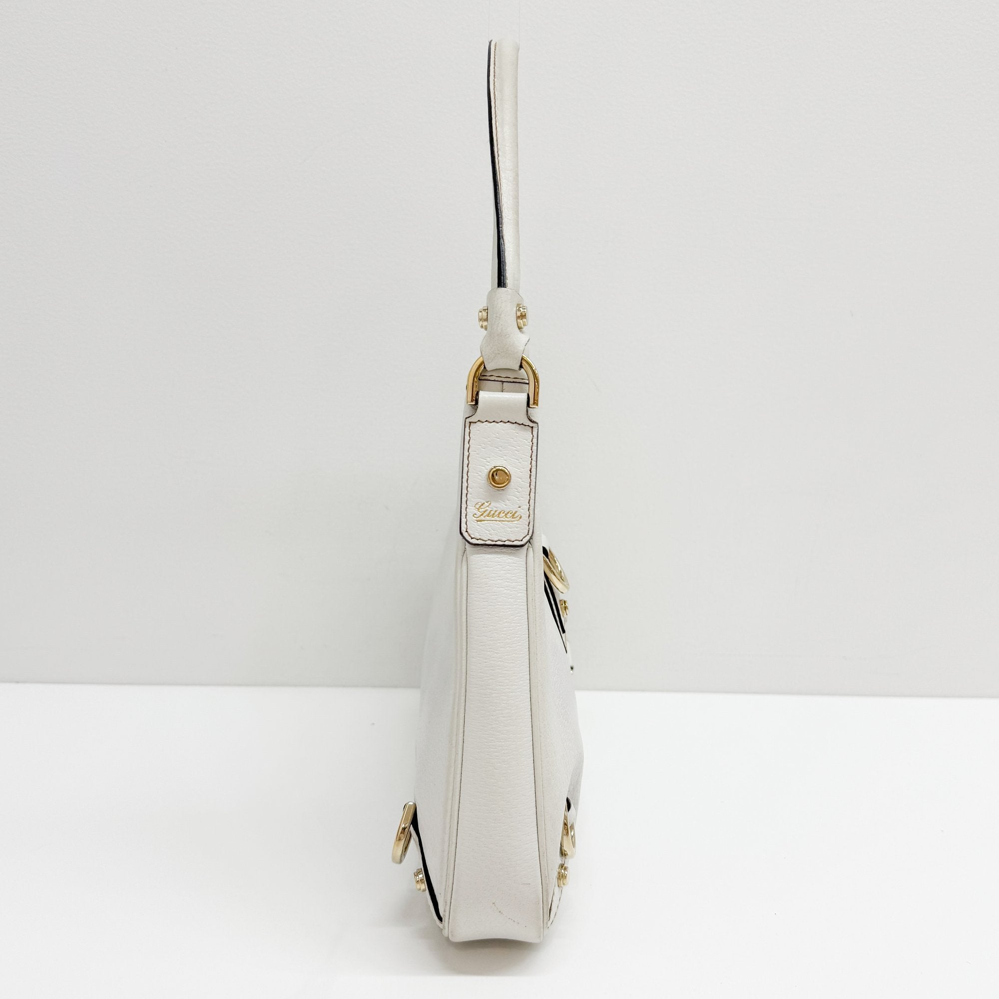 Abbey D-Ring GG White Leather Hobo Bag