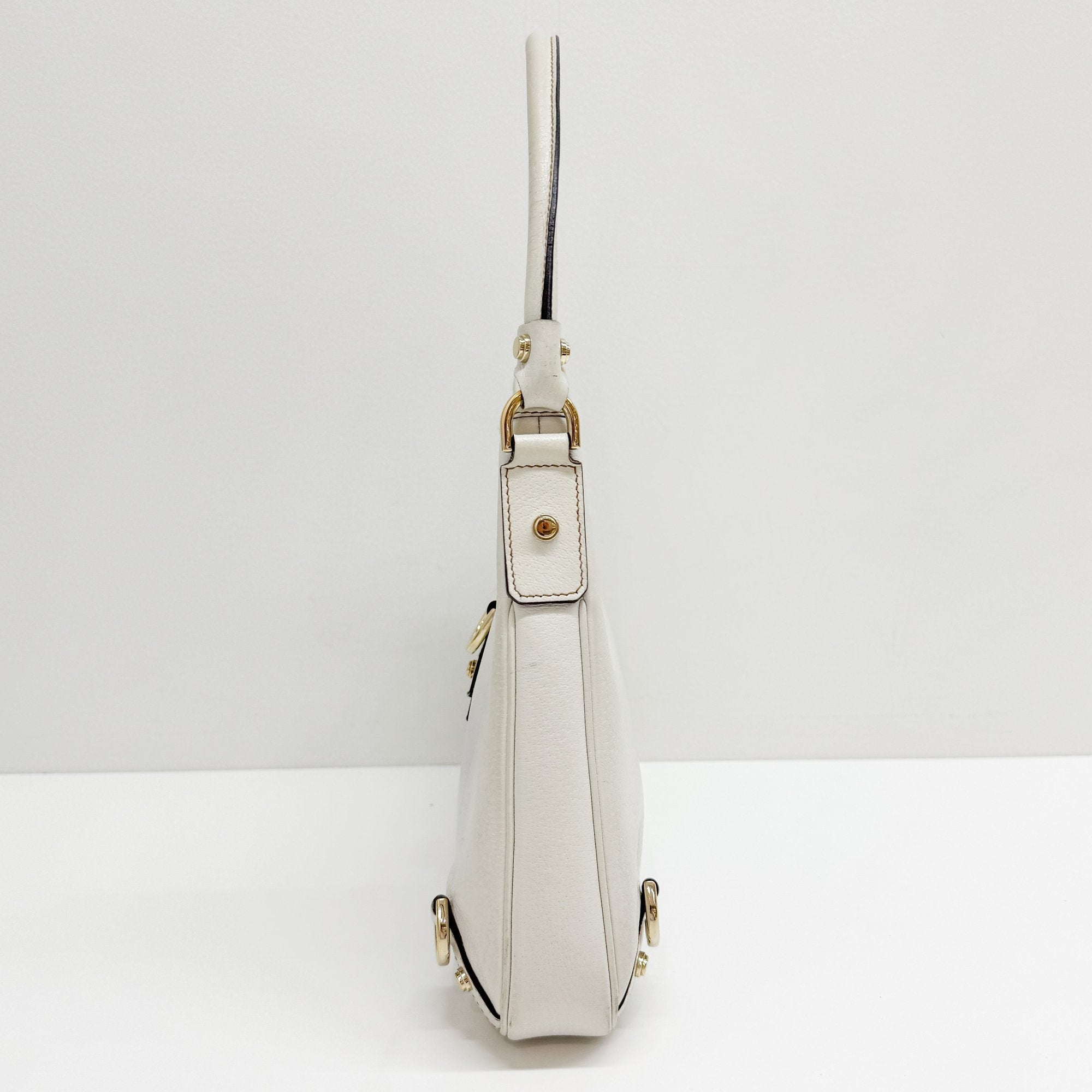 Abbey D-Ring GG White Leather Hobo Bag