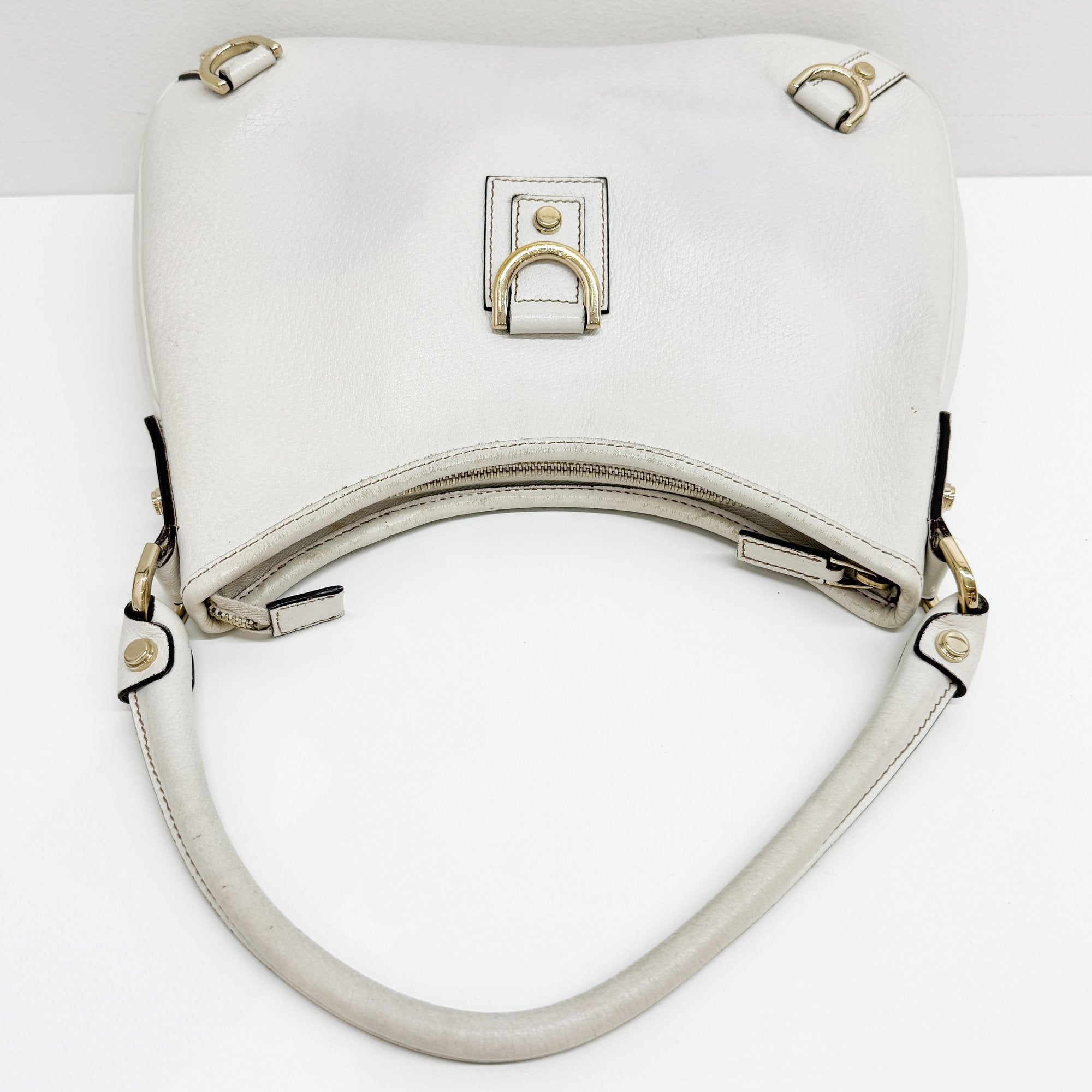 Abbey D-Ring GG White Leather Hobo Bag