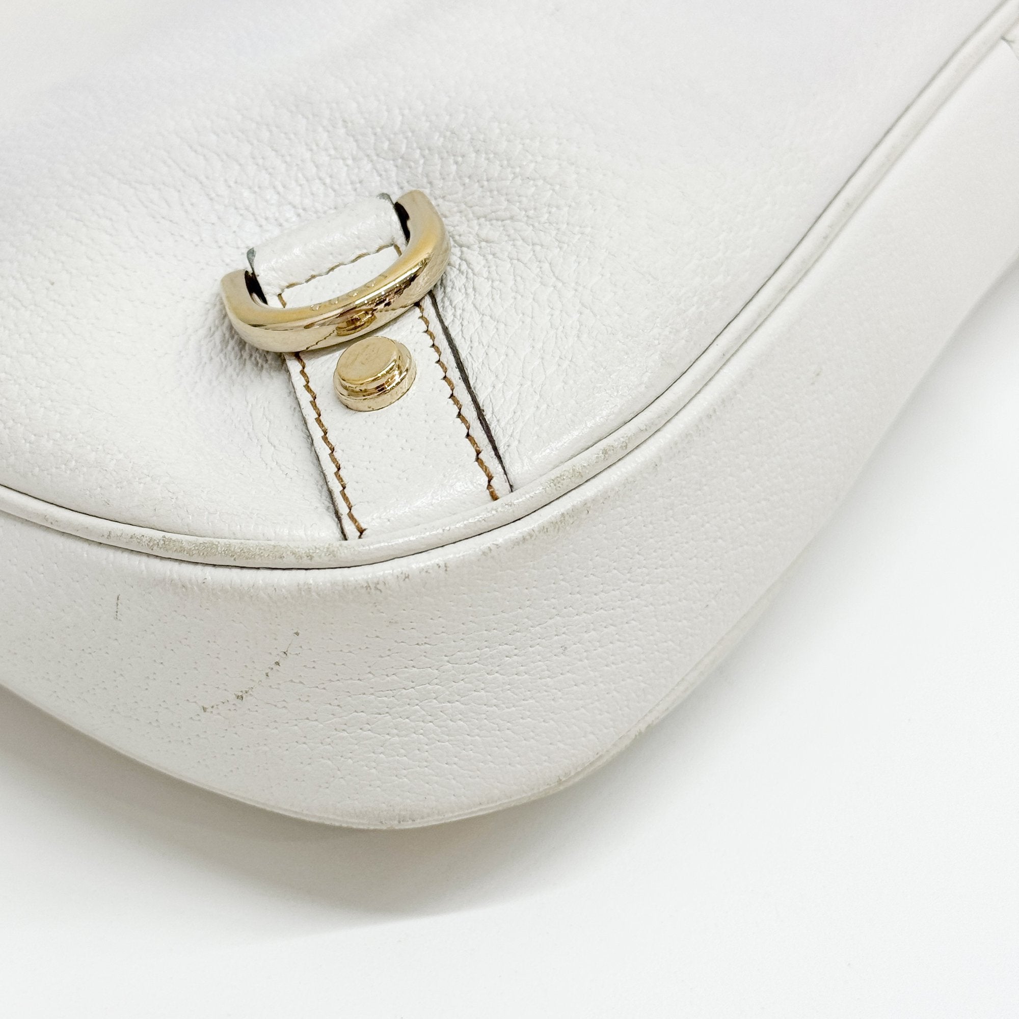 Abbey D-Ring GG White Leather Hobo Bag