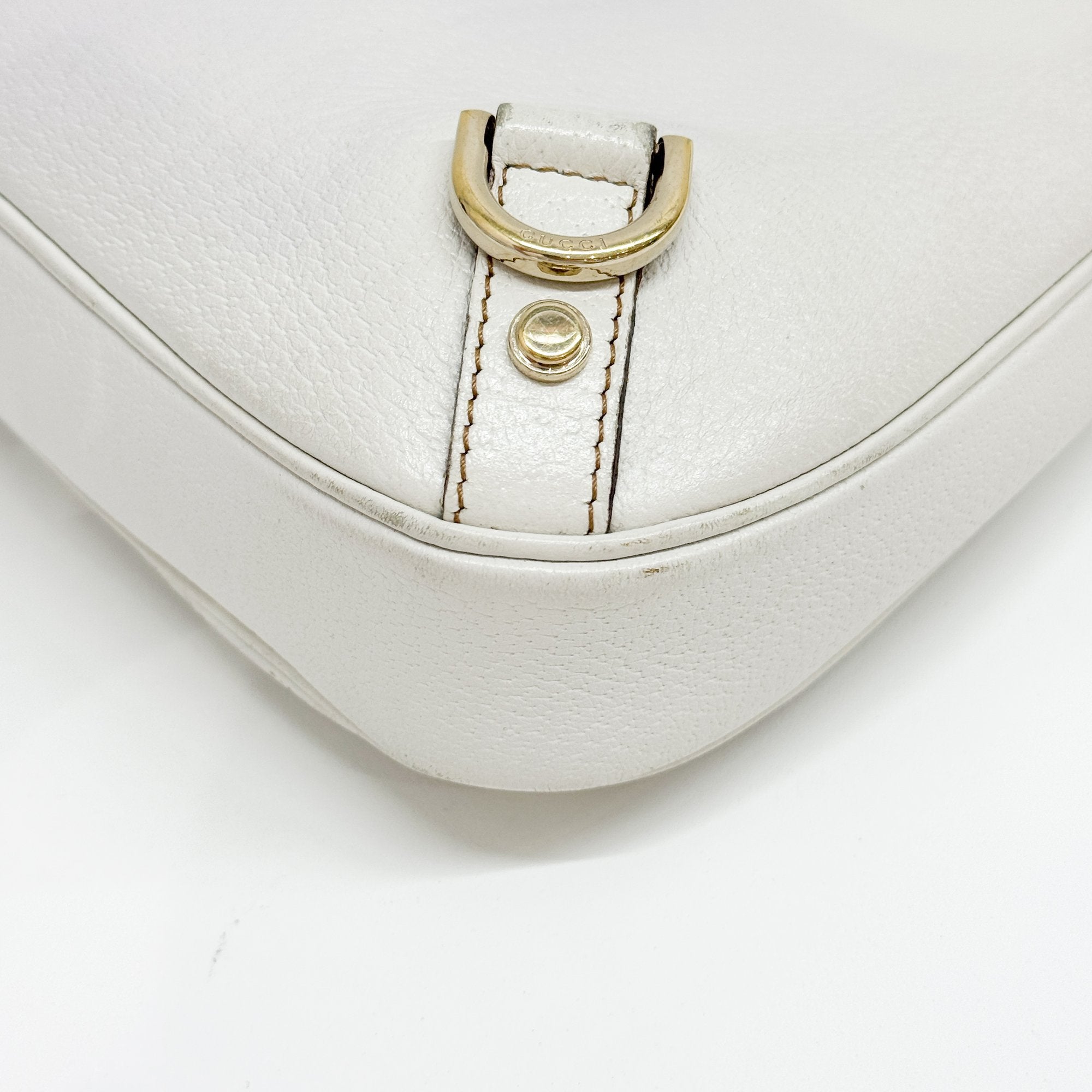 Abbey D-Ring GG White Leather Hobo Bag