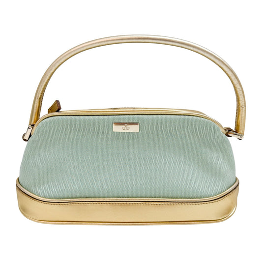 Light Green and Gold Canvas Pochette Pouch