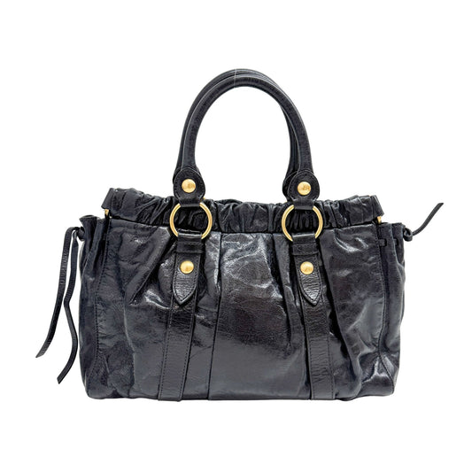 Vitello Black Calfskin Leather Two Way Bag