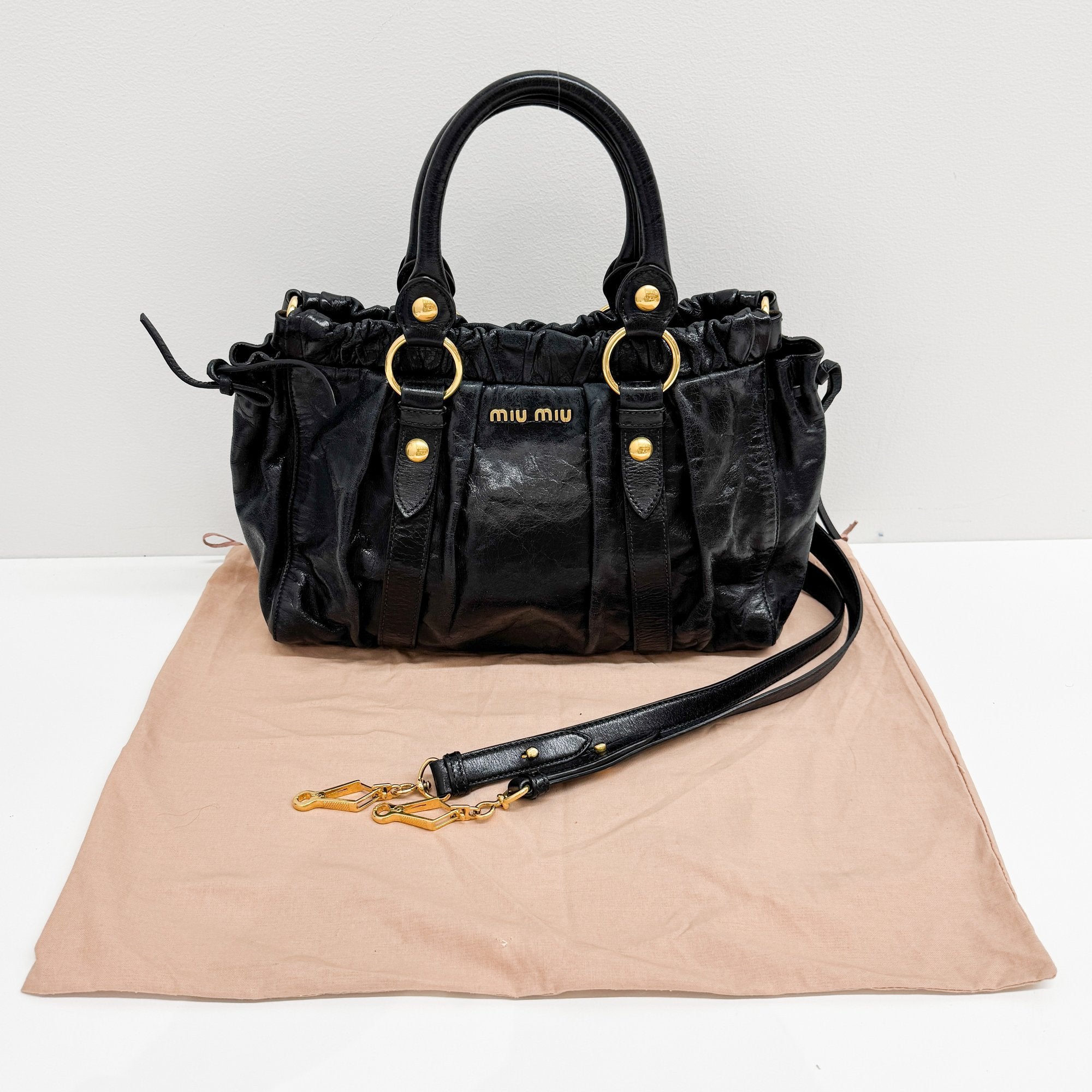 Vitello Black Calfskin Leather Two Way Bag