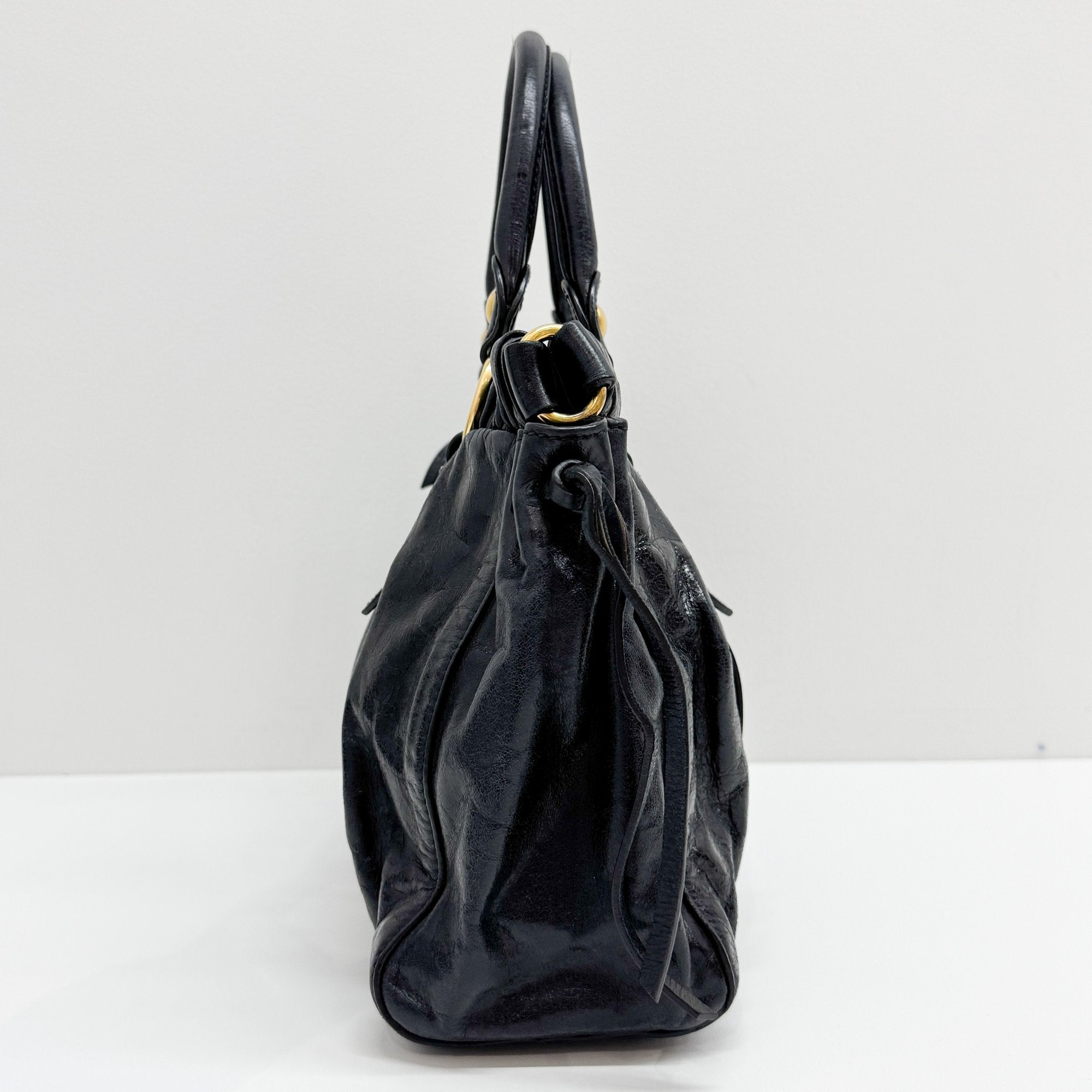 Vitello Black Calfskin Leather Two Way Bag