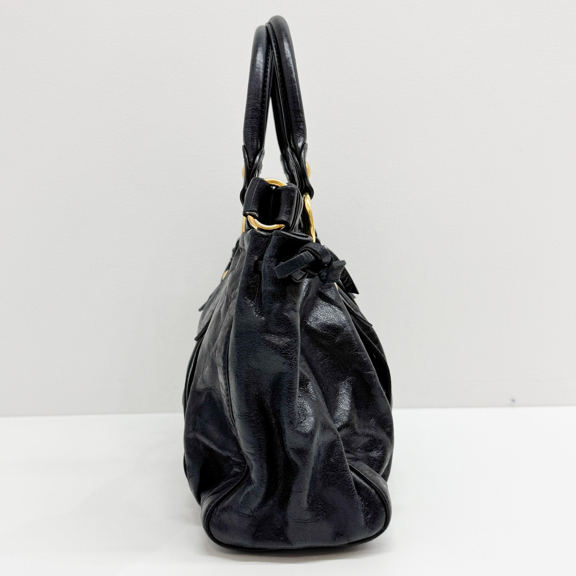 Vitello Black Calfskin Leather Two Way Bag
