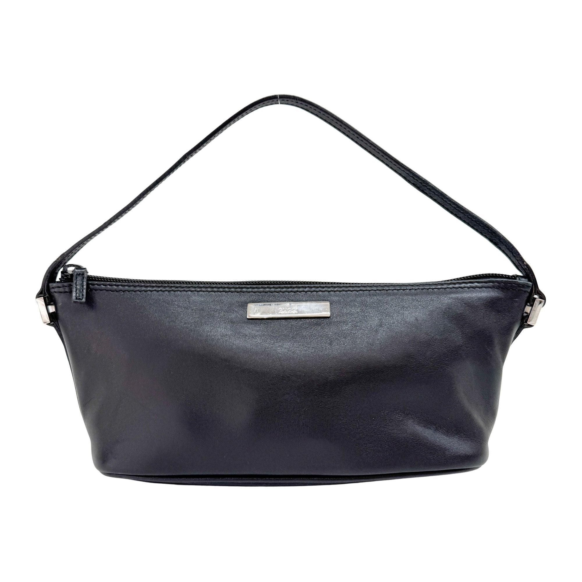 Black Leather Pouch Hand Bag