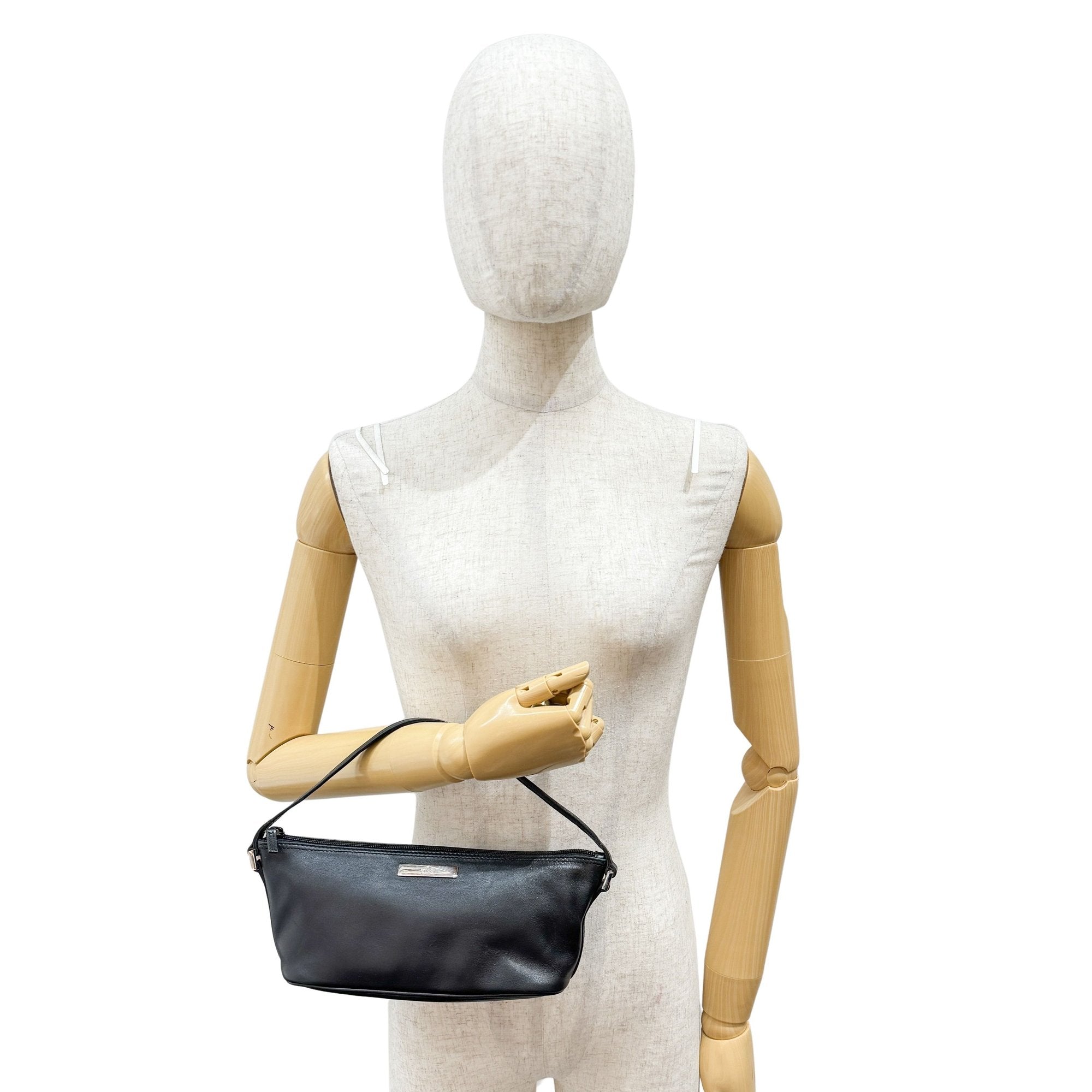 Black Leather Pouch Hand Bag