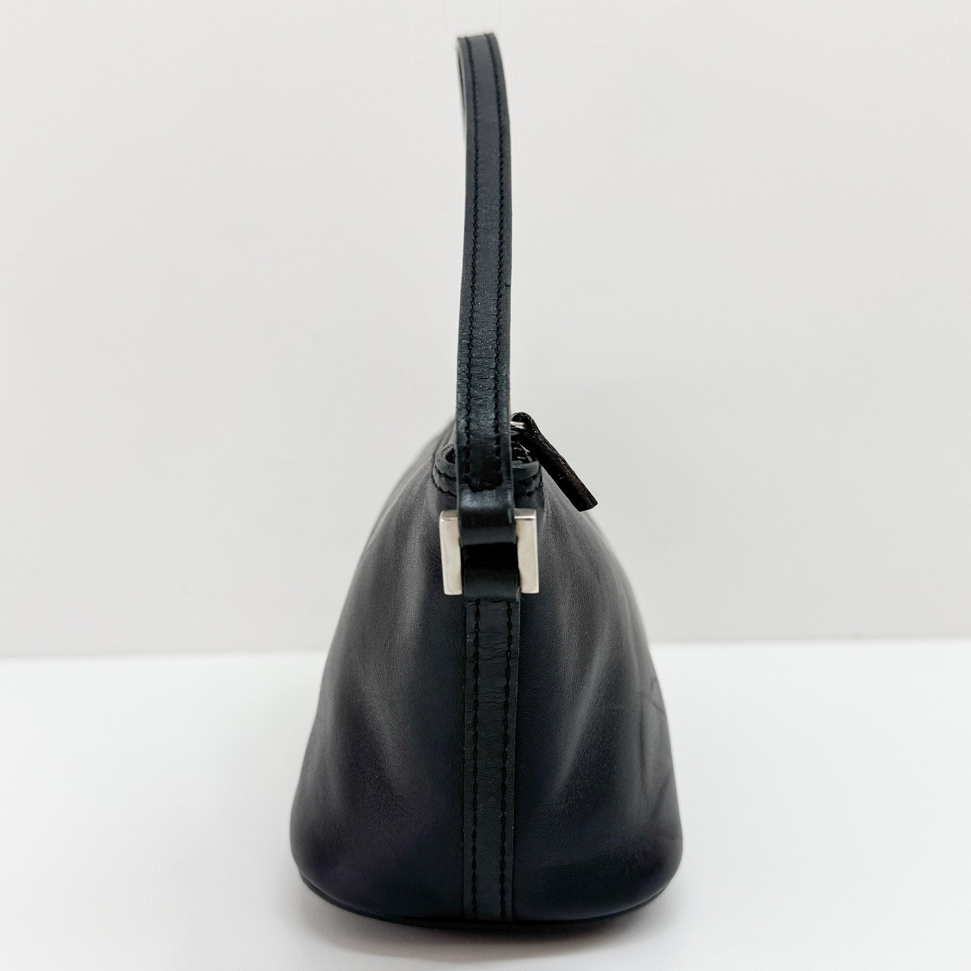 Black Leather Pouch Hand Bag