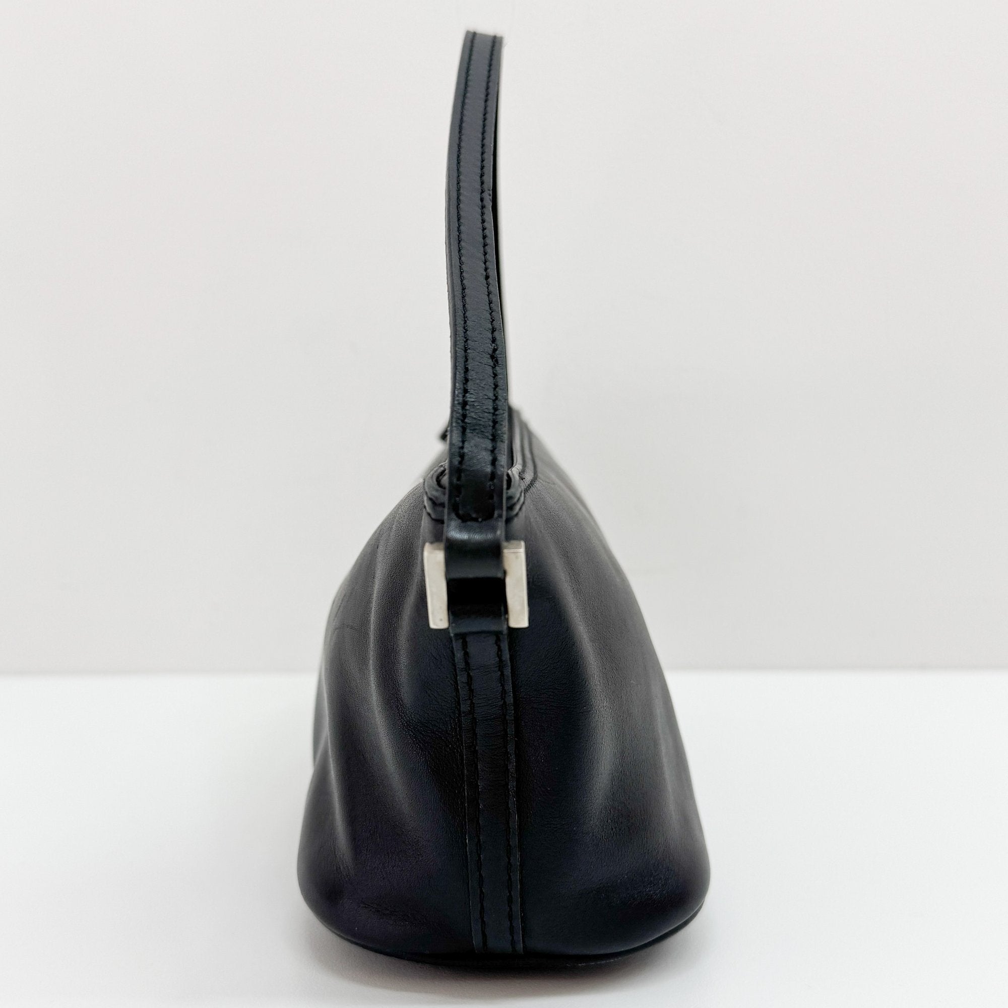 Black Leather Pouch Hand Bag
