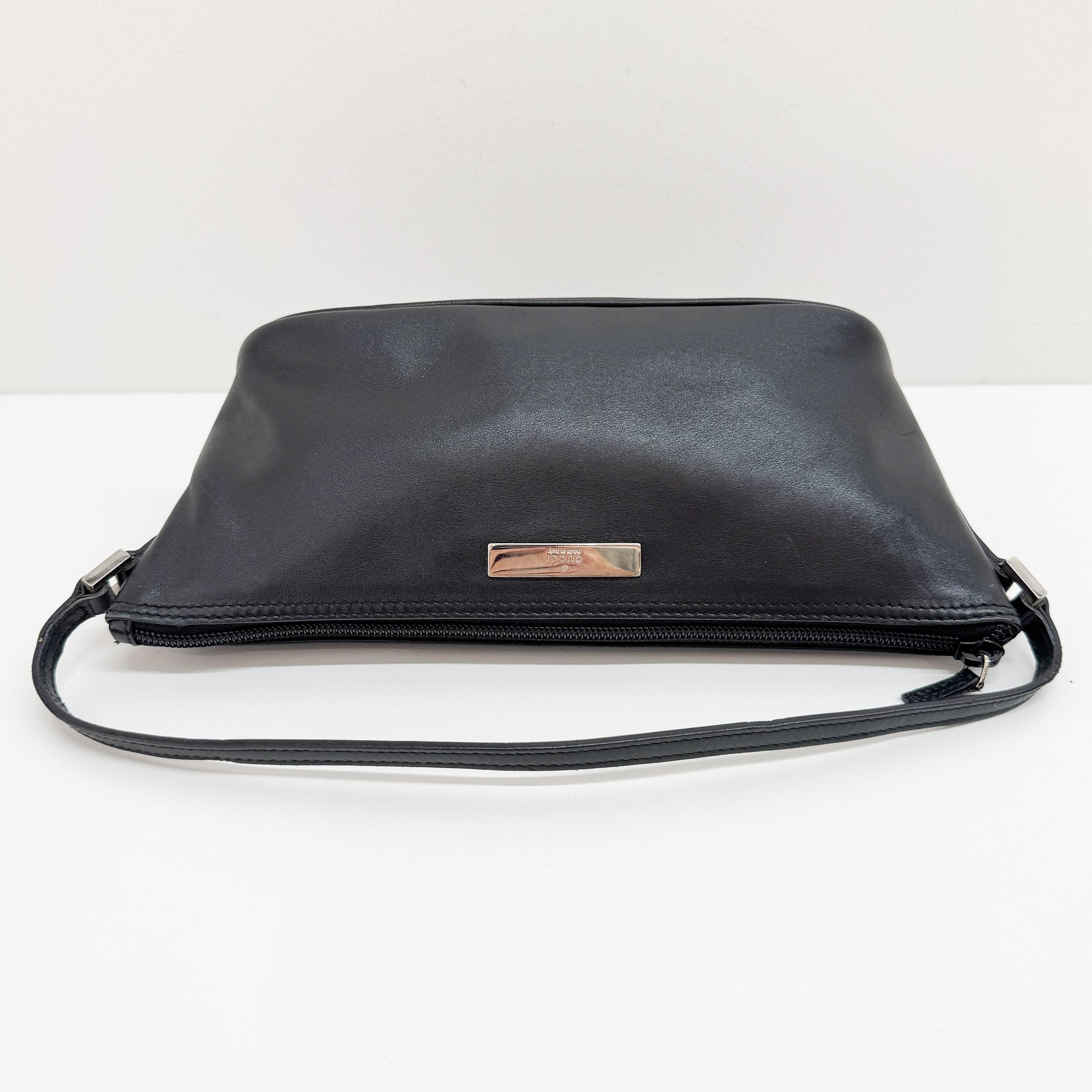 Black Leather Pouch Hand Bag